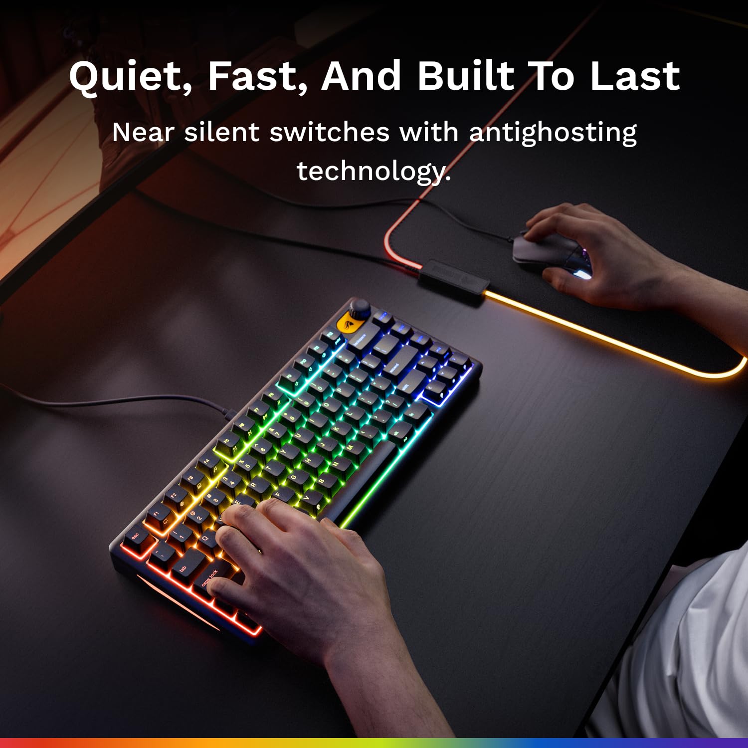 GLORIOUS GMBK 75% Teclado Gaming Mecánico IP57 QWERTY UK (Negro) | Resistente al agua y polvo, teclas intercambiables, iluminación RGB de 10 zonas, switches silenciosos y muy sensibles duran