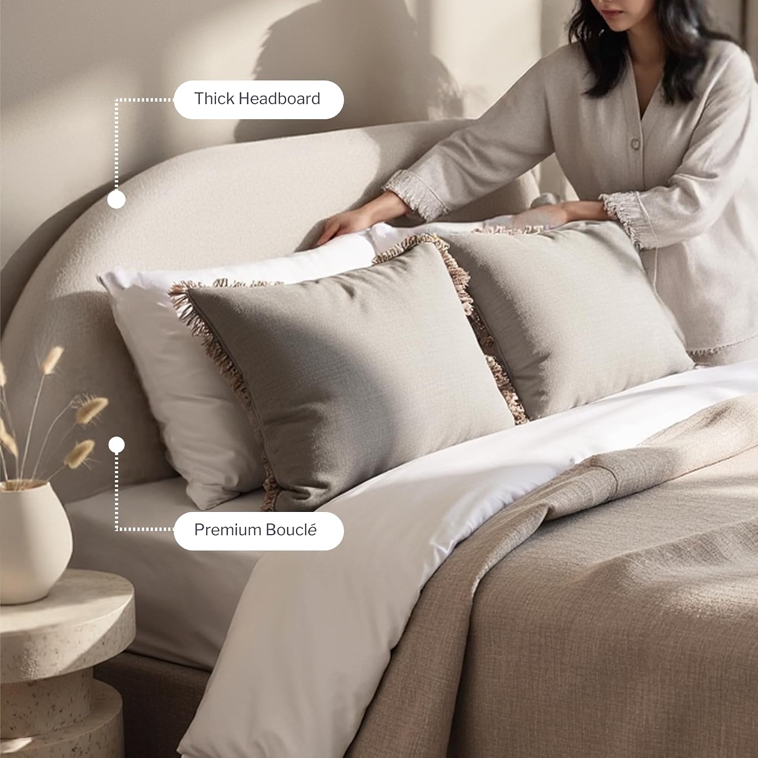 Aykah Lunel bed frame with hydraulic lift open, revealing storage space and indicating it fits up to 4 suitcases