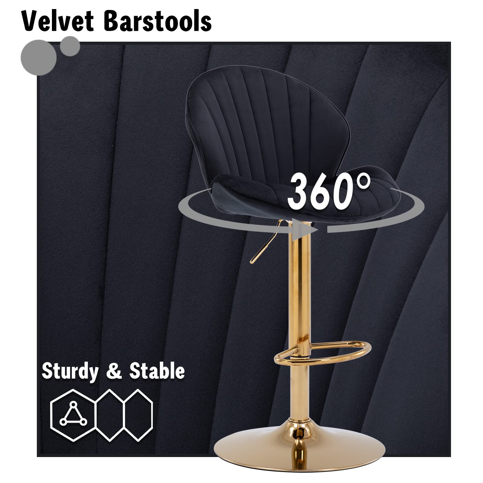 Set 2 Sgabelli Da Bar Chairus - Altezza Regolabile 64,5-85 Cm, Velluto, Girevoli, Blu