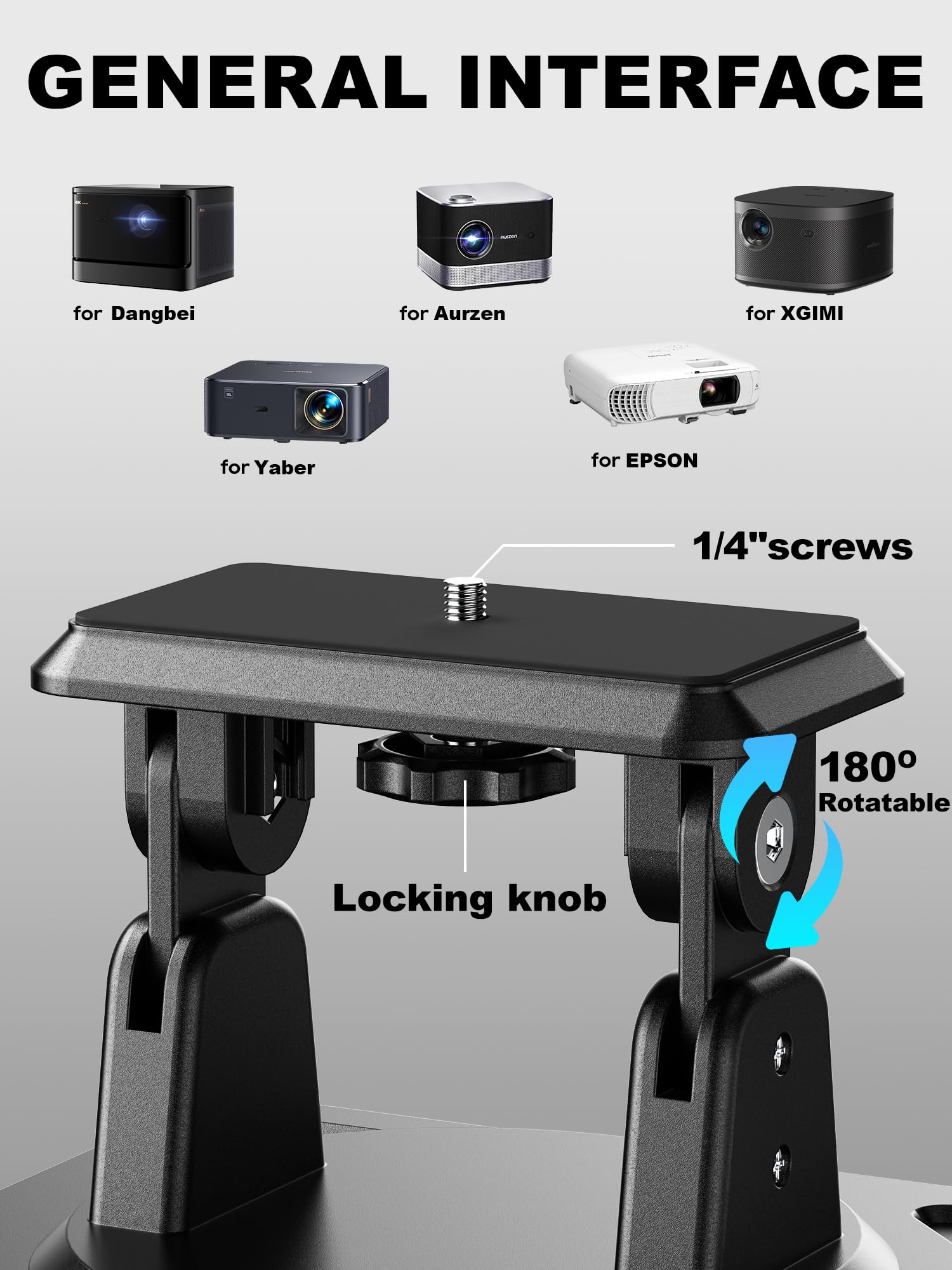 Beamer Ständer Halterung 3-in-1 für Decke, Wand & Tisch, 360° drehbare Projektor-Wandhalterung | Mehrwinkliger Verstellbarer Ständer | Kompatibel mit einem 1/4-Zoll-Gewindeanschluss
