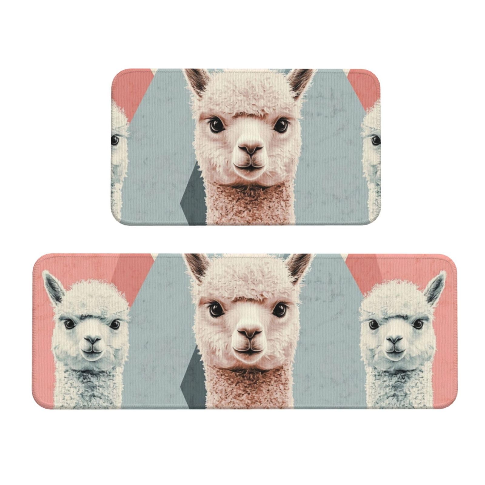Tapetes de cocina para el suelo con diseño de alpacas, alfombras cómodas para lavandería, pack de 2