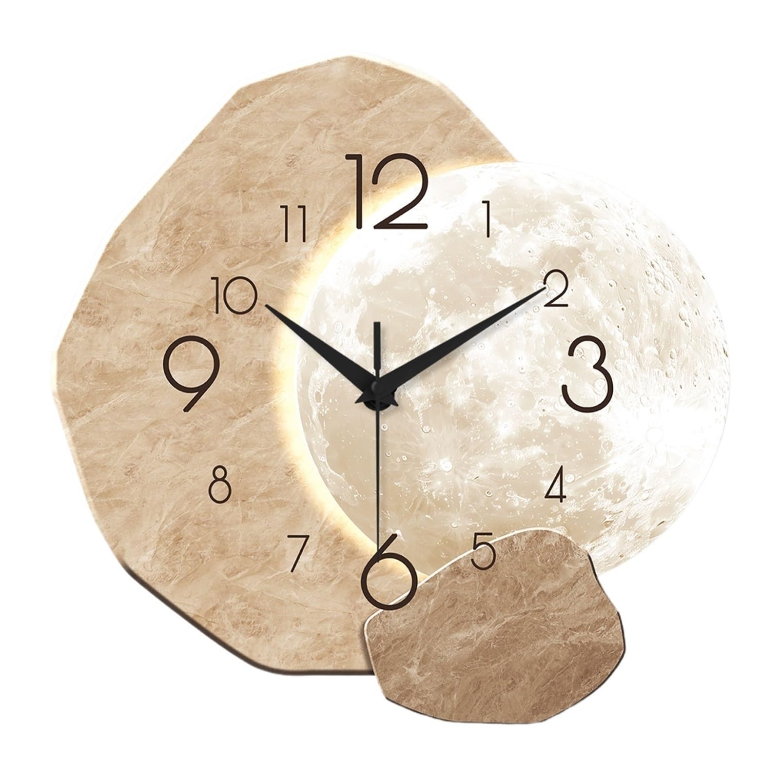 Horloge murale silencieuse en bois lune quartz 30cm pour salon