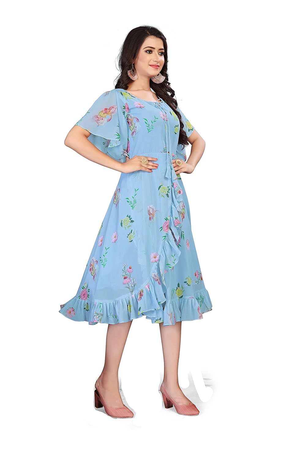 Buy TWIFFY Floral Dress for Women (Sky Blue, Large) at Amazon.in
