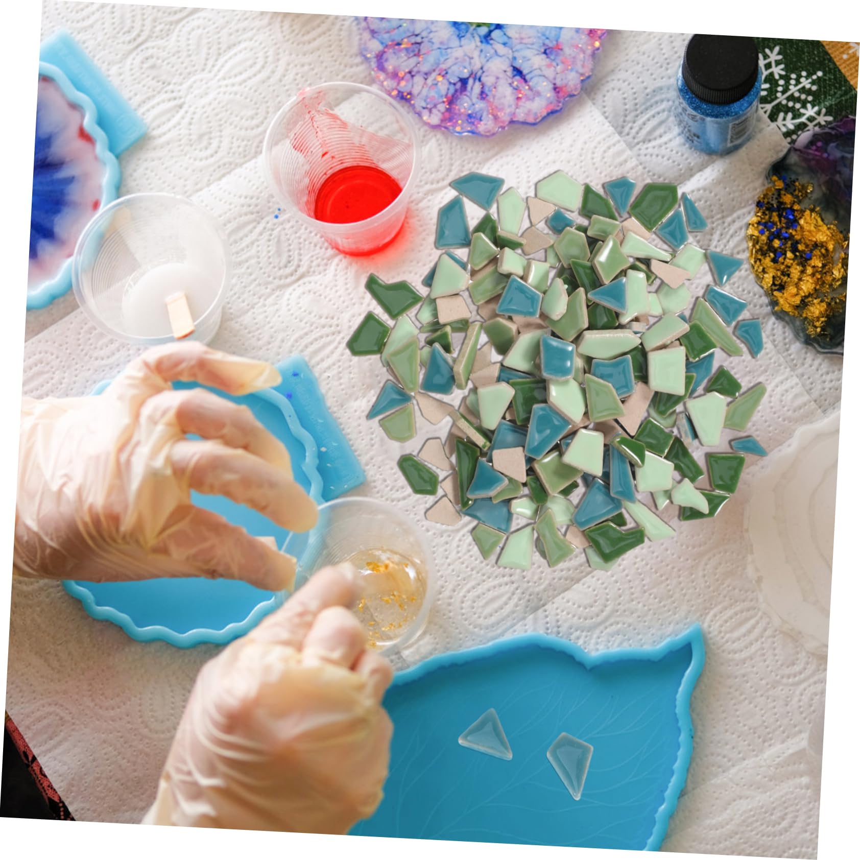 DOITOOL 6 Piezas Teselas de Cerámica Esmaltada para Diy Azulejos Irregulares Duraderos Pequeñas Verde para Manualidades y Decoración