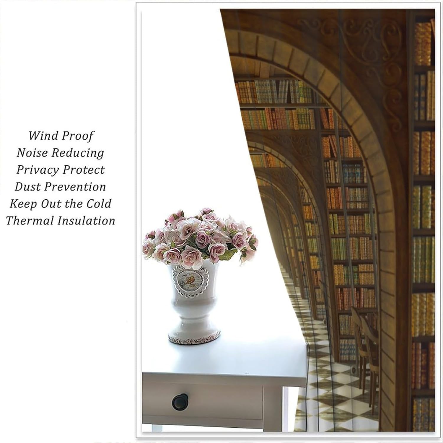 Bookshelf Curtains, Vintage Library Books Wooden Antique Bookcase Window Treatments for Kids Room Bedroom Living Room 55" W X 63" L