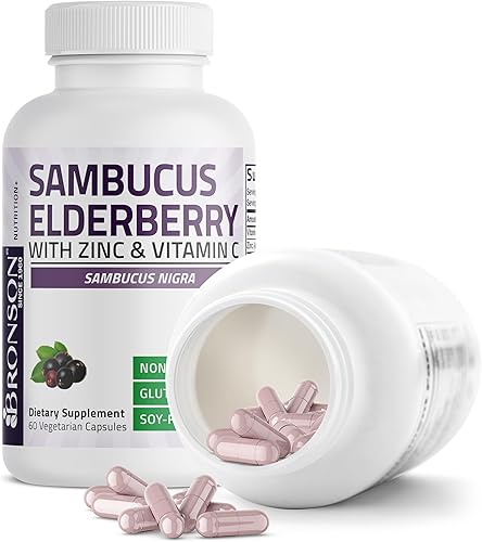 Miniatura 4 de Bronson Sambucus Saúco con zinc y vitamina C Complejo triple de apoyo inmunológico y antioxidante, sin OMG, 60 cápsulas vegetarianas