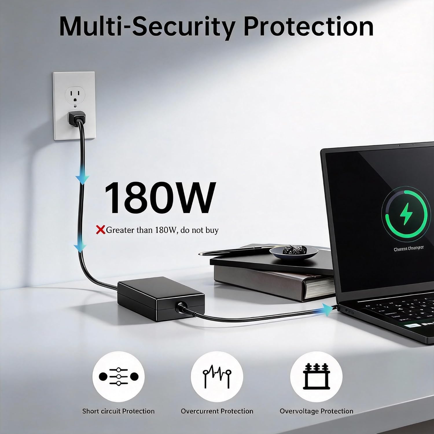 180W Laptop Charger Fit for MSI Katana GF66 GF76 Pulse GL66 GL76 Creator M16 Stealth 15M Crosshair Sword 15 17 A17-180P4B 20V 9A Power Adapter Supply Cord 4.5x3.0mm Tip