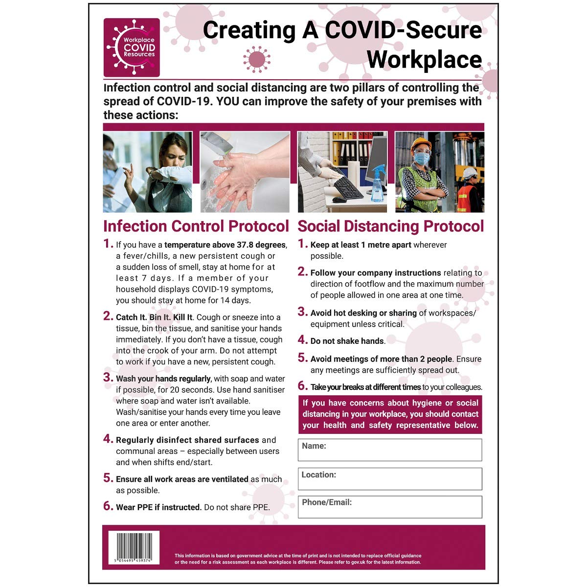 V Safety Covid-Secure Workplace Poster - An Overview - 297mm X 420mm - Standard Polypropylene