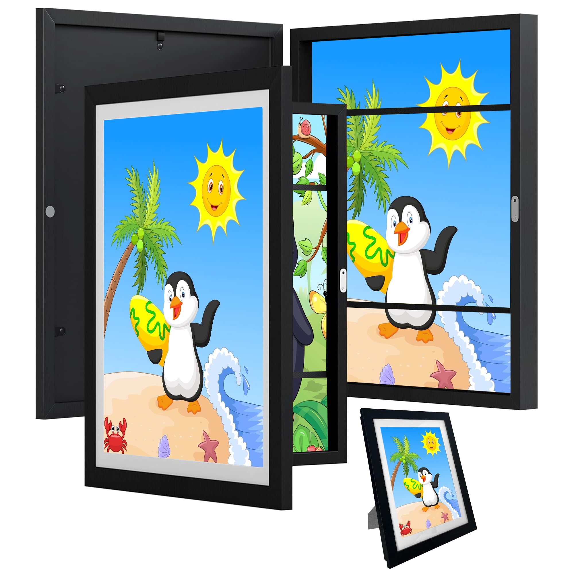 2 packs 10x12.5 Kids Artwork Frame Changeable- Bedroom Decor Art Storage Frames for wall, Front Opening Frame for Canvas Art, Kid Picture Frame Display- Personalized Gift for Kids. (Black)