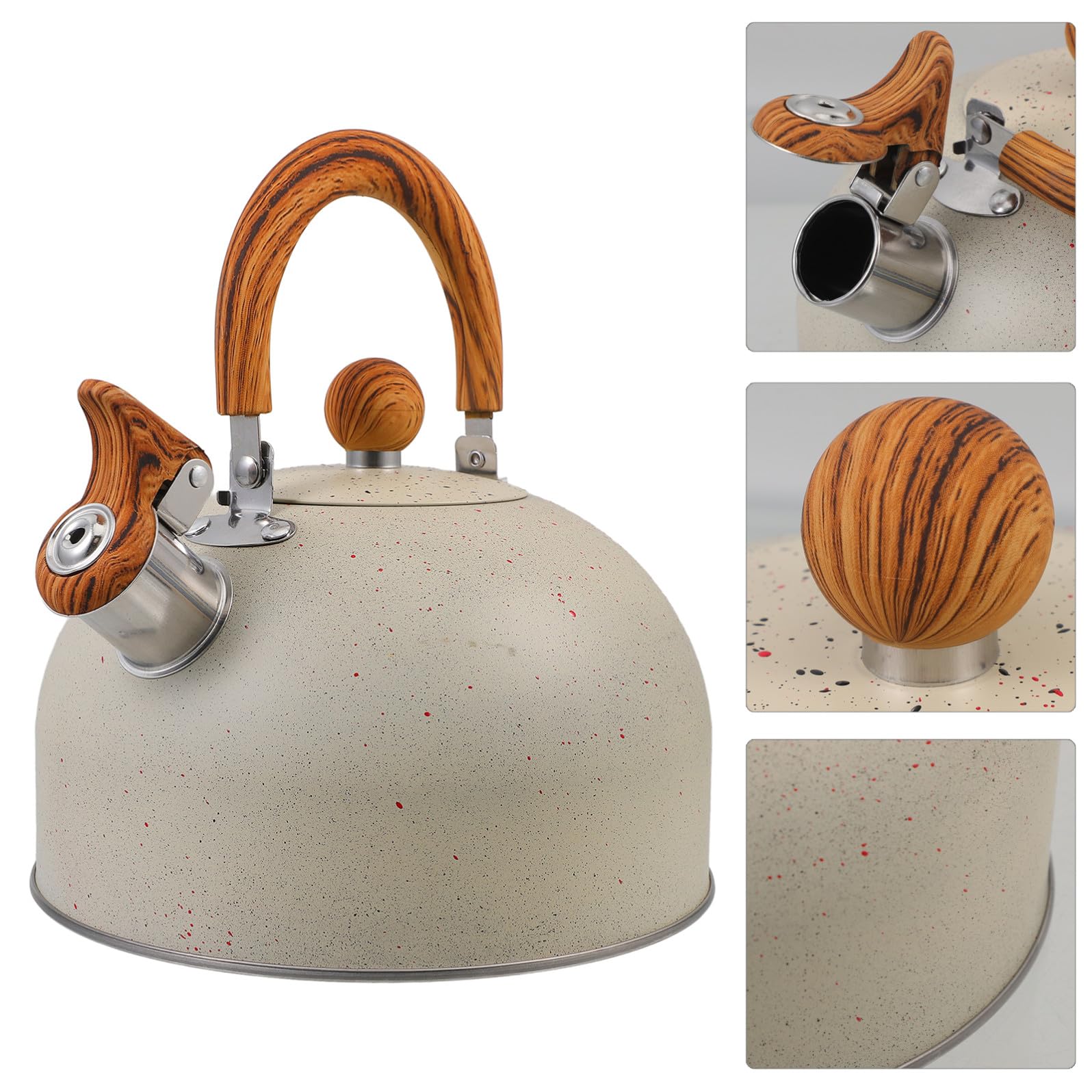 DECHOUS Hervidor de Agua Silbante de Acero Inoxidable 2.5l Mango de Madera y Fondo Resistente al Calor para Camping y Uso Doméstico