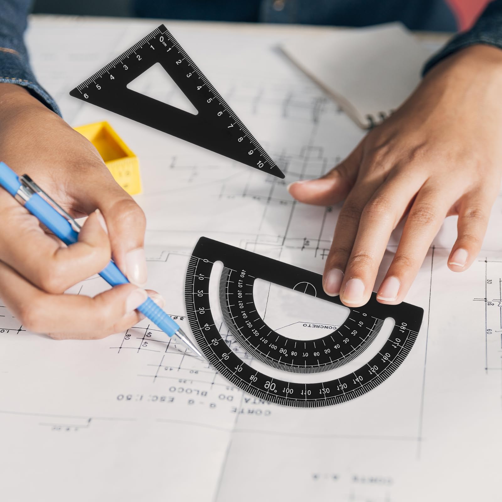 Set 4 Righelli In Lega Di Alluminio - Goniometro E Squadre Per Geometria, Ufficio E Scuola - Foto 13