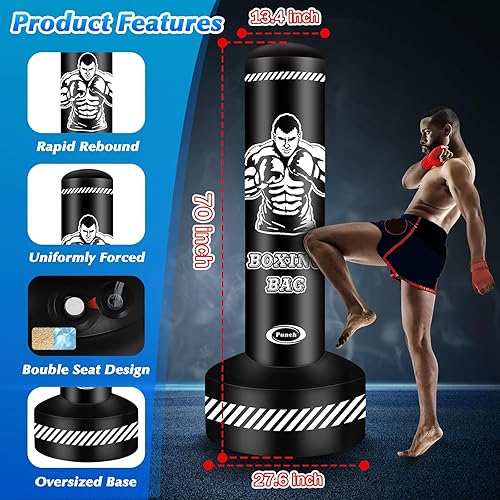 Miniatura 3 de Saco de boxeo de pie para adultos y adolescentes, saco de boxeo pesado de 70 pulgadas con soporte, bolsa pesada inflable para Kick Boxing, bolsas de