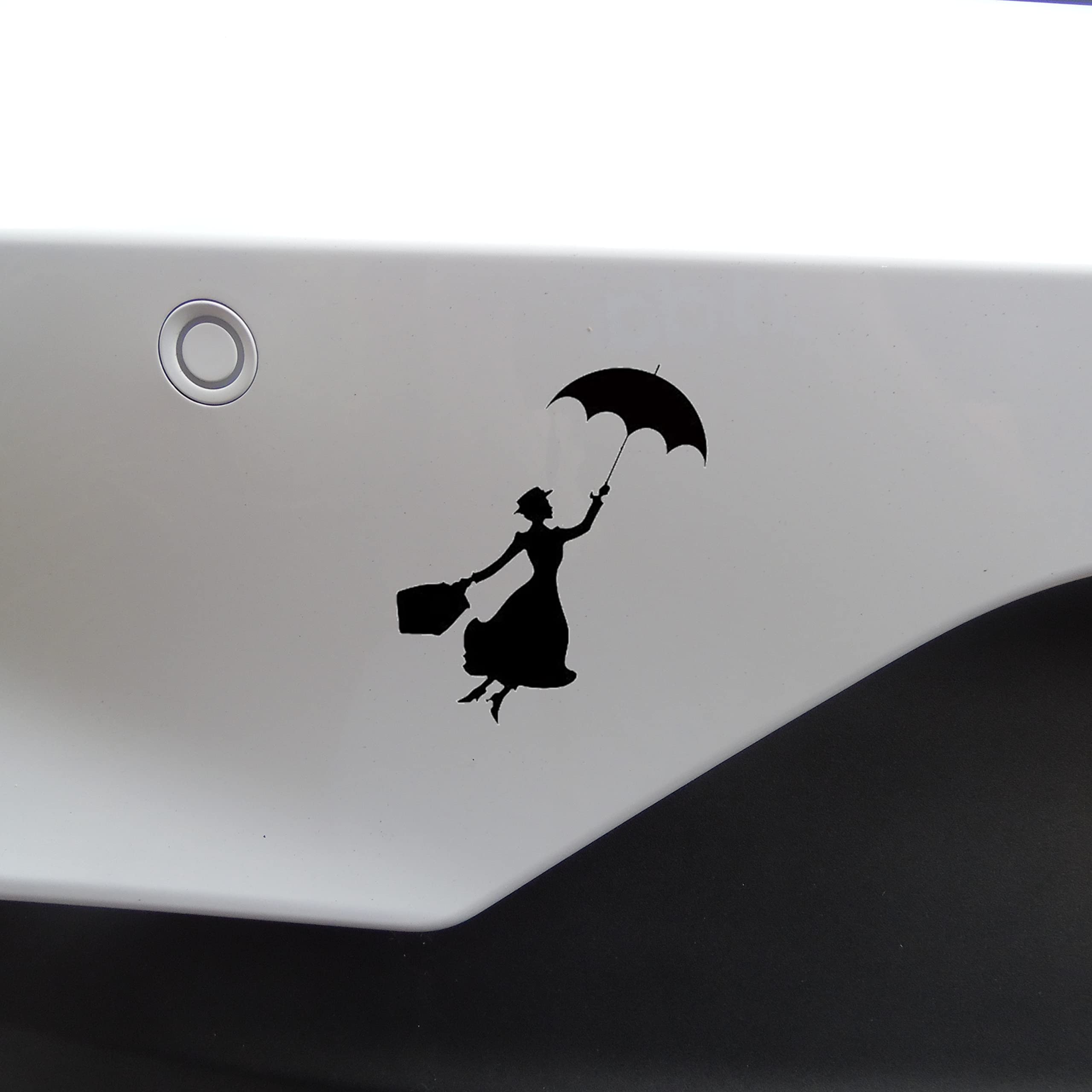 Pack of 6 Flying Nanny Silhouette Waterproof Decal - Use On, Car Bumper Sticker, Light Switch Laptops, Water Bottles, Scrapbooking (Small, Black)