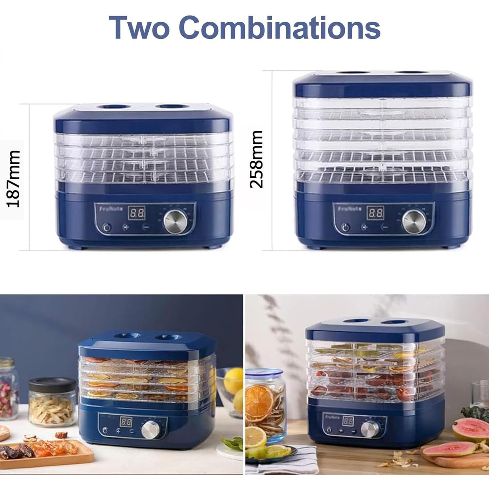 Deshidratador de Alimentos Eléctrico Deshidratador de Alimentos con 5 | Máquina de Liofilización con Ajuste de Temperatura 35-70℃ y Temporizador de 1-72H Marco de Malla Visual con Aire(Grenn)