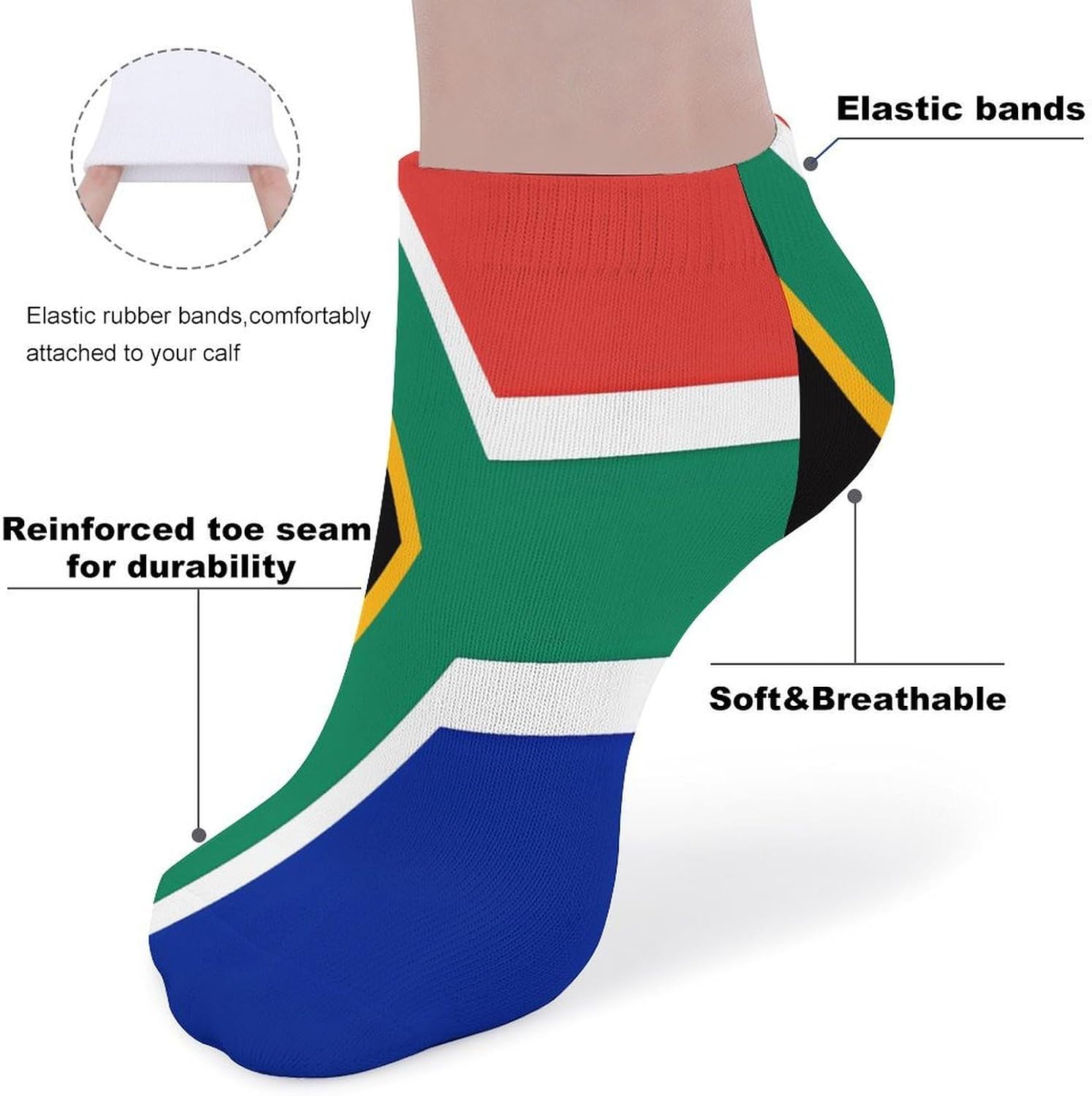 5 Pairs Athletic Crew Socks Moisture-Wicking South Africa Flag Running Socks with Reinforced Heel & Toe