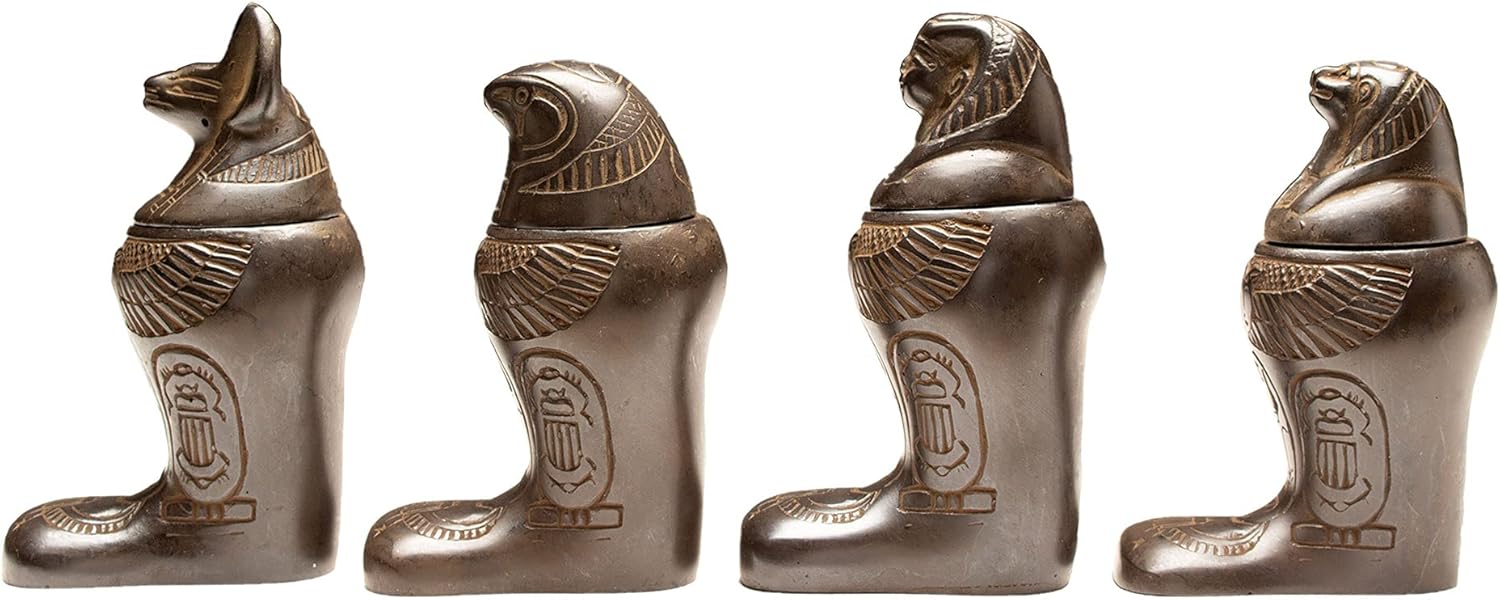 Discoveries Egyptian Imports - Footed Canopic Jars Black Matte - Set of 4-4" - Made in Egypt