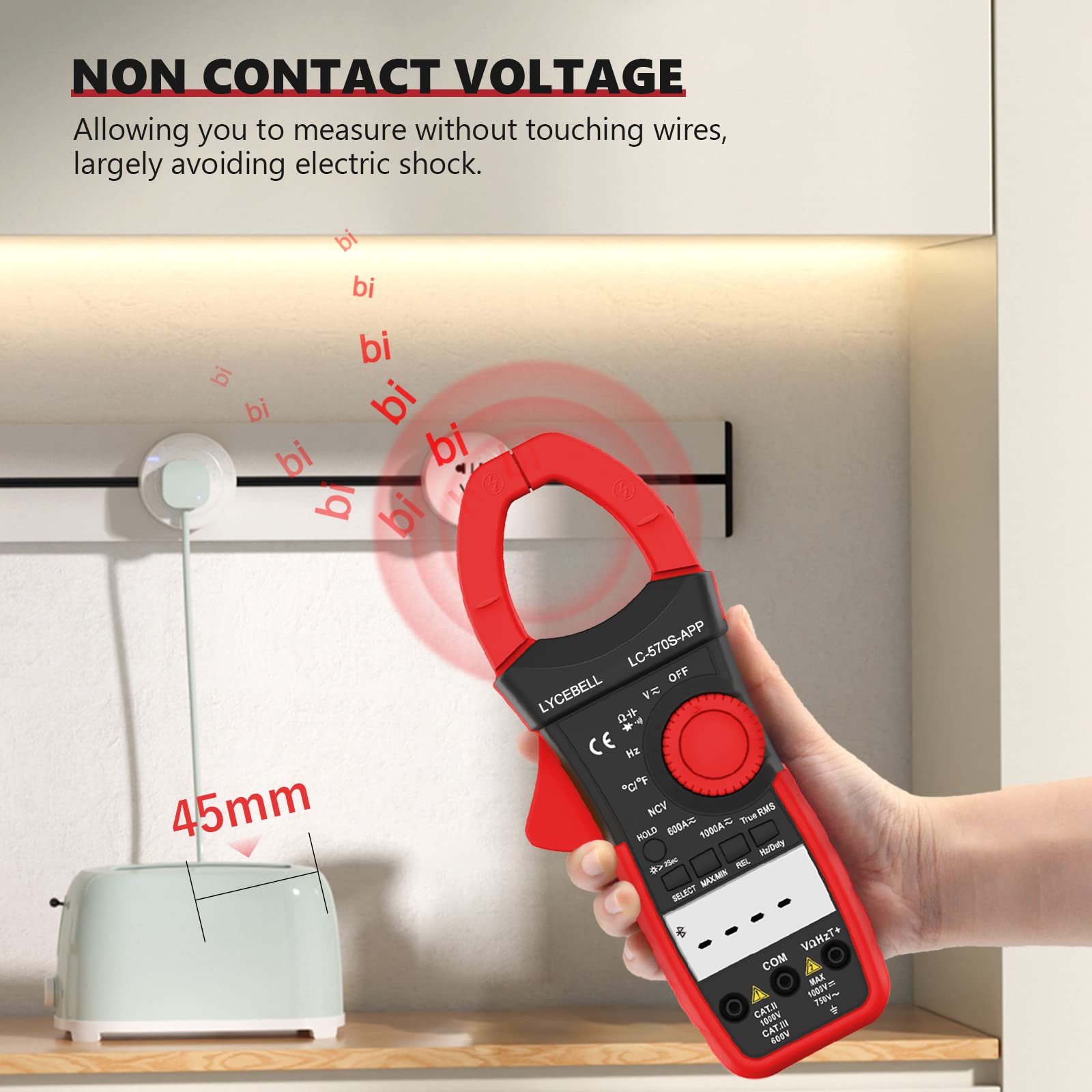 Cyfrowe szczypce prądowe, multimetr, LC-570S App True RMS cyfrowe szczypce prądowe, multimetr do napięcia AC/DC, prądu, oporu, nasadki, częstotliwości, temperatury, NCV z aplikacją przez