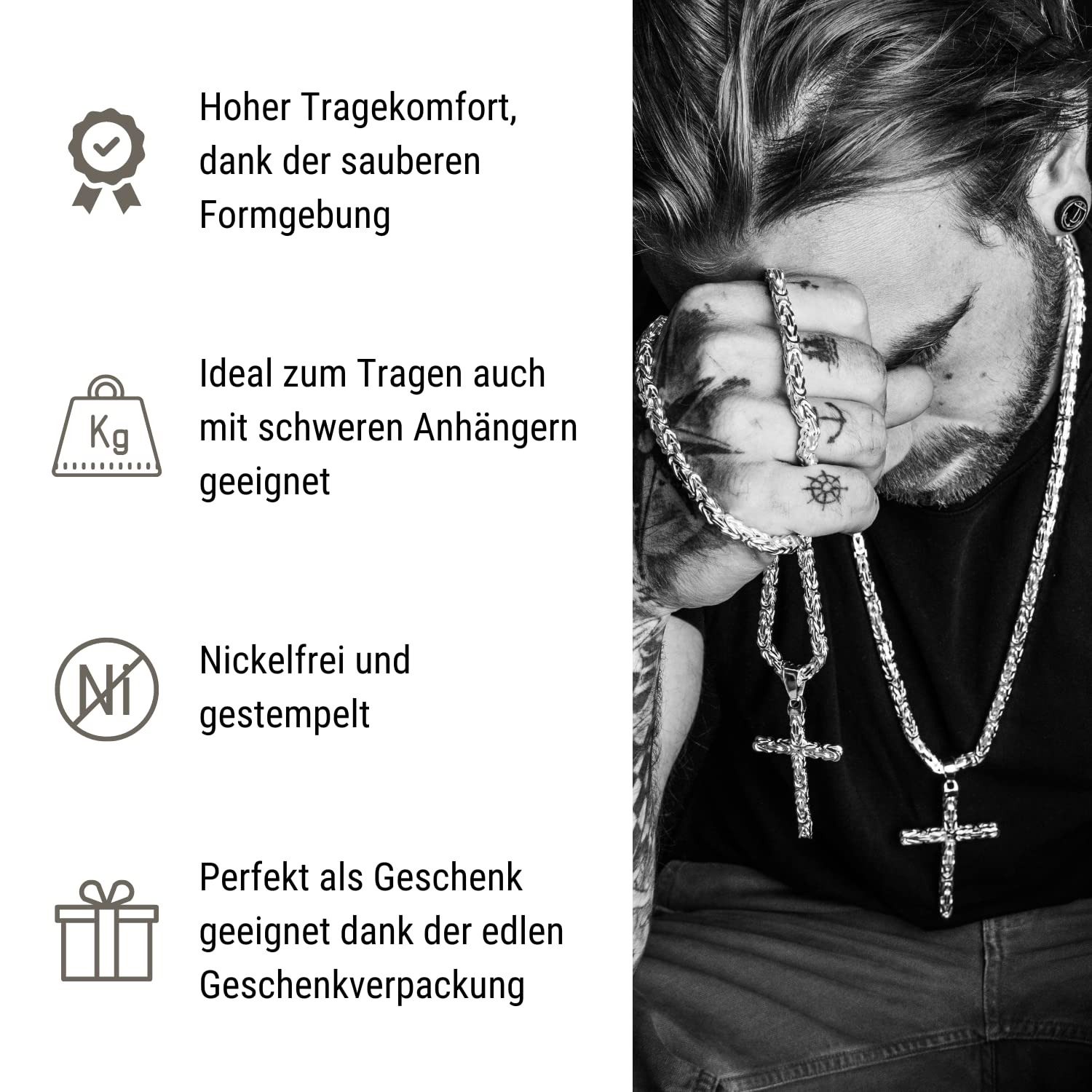 Anhänger Kreuz Königskette 3,5mm Kettenanhänger - 925 Silber