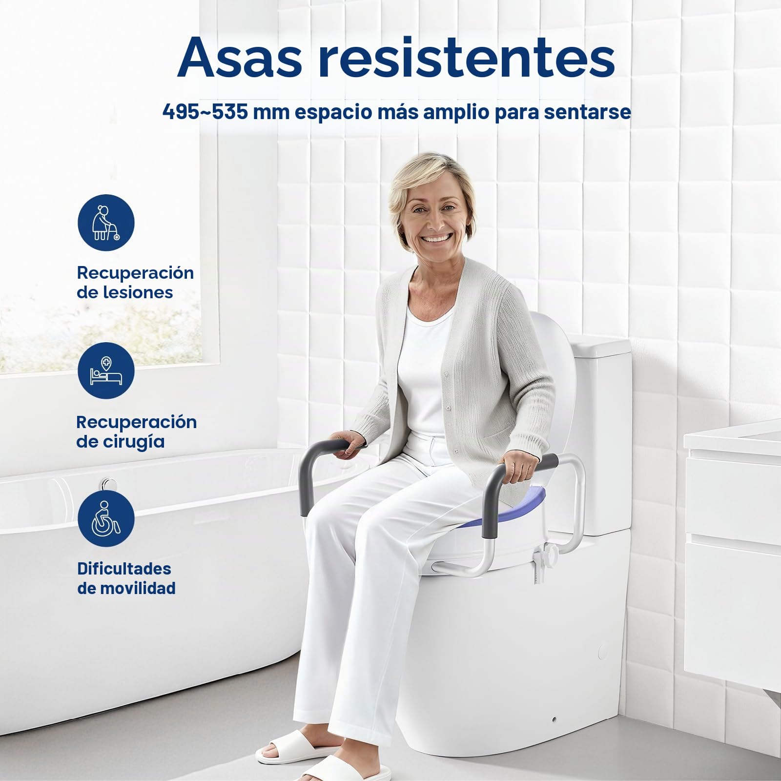 Elevador WC Adulto con Reposabrazos Acolchados, Altura 10 cm, Adaptador WC Adultos con Alta Capacidad hasta 190 kg, Compatible con Inodoros en Forma O y U, para Personas Mayores y Postoperatorio