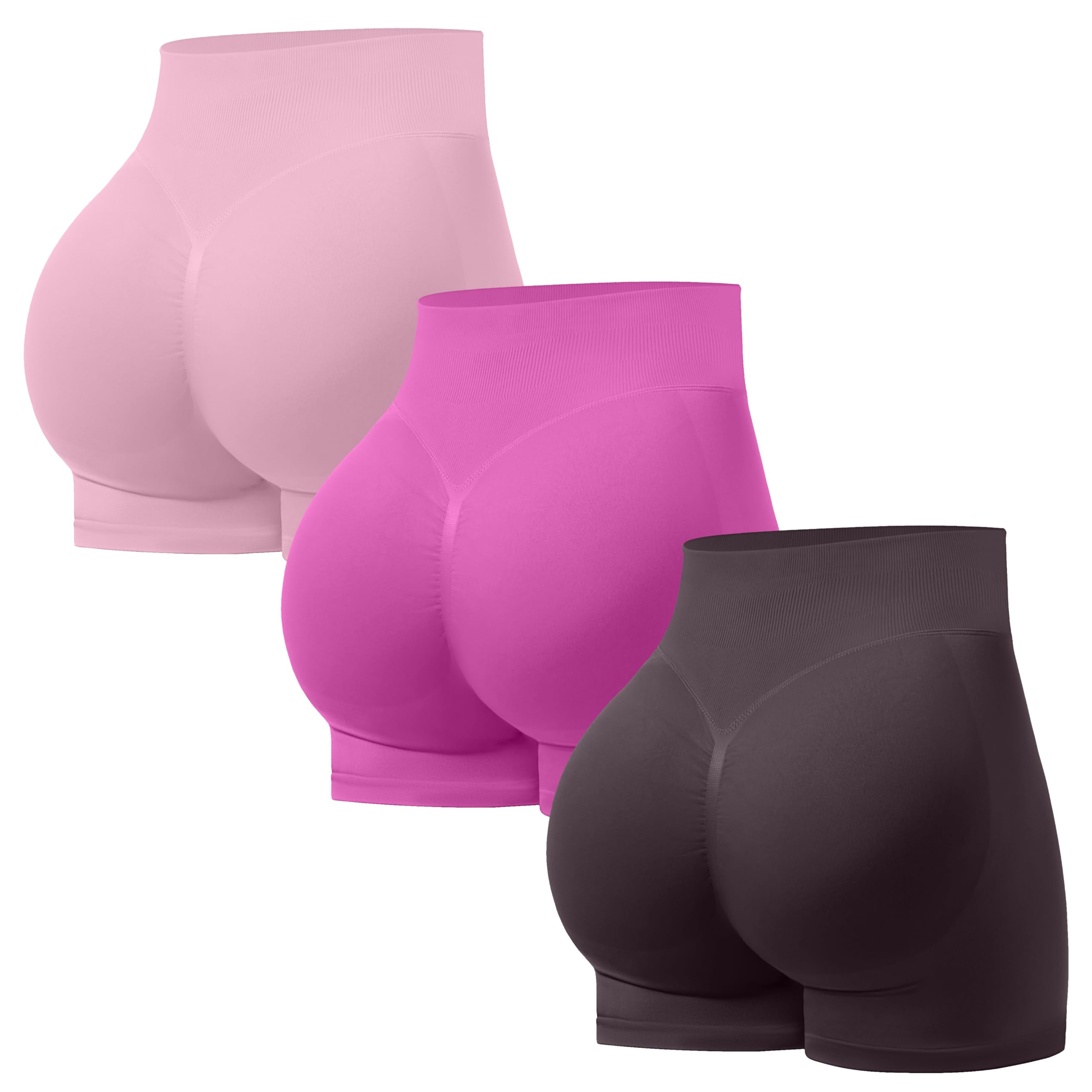 OVESPORT 3 Pack Seamless Women Workout Shorts Scrunch Butt Lifting Gym Booty Biker Shorts