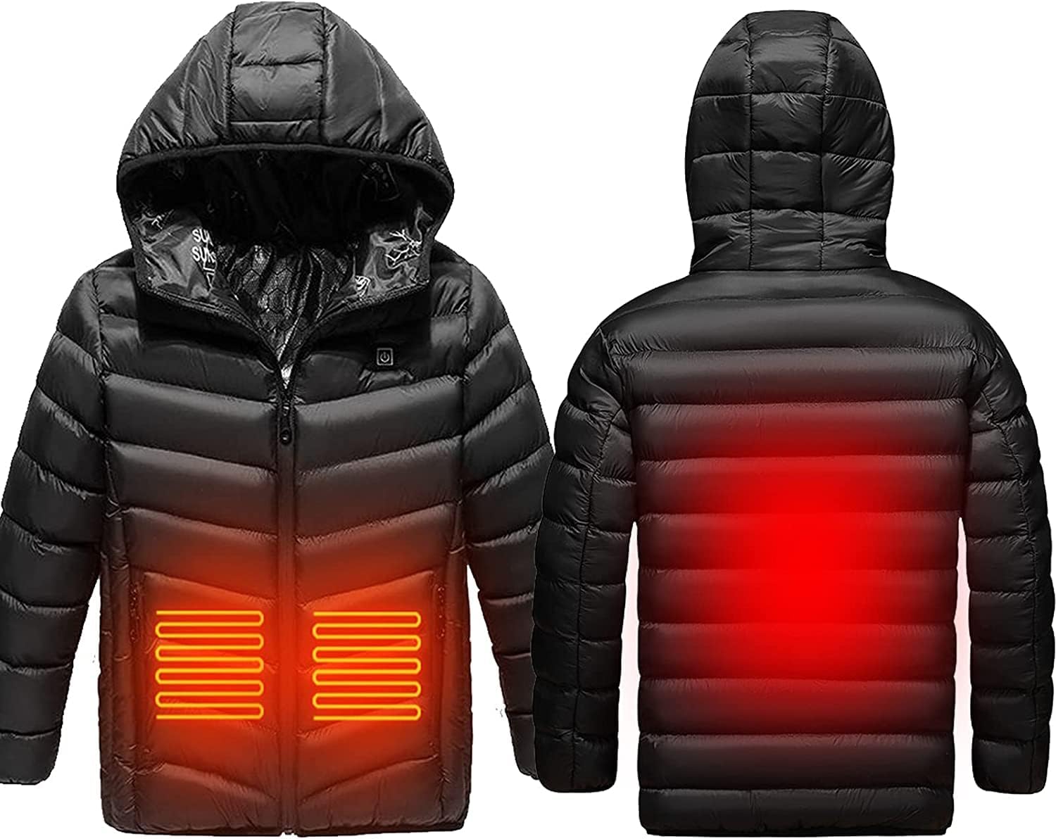 電熱ジャケット 男の子 女の子 USB充電 暖房 ボディウォーマー ダウン 屋外作業 スキー ハイキング用 (Color : ブラッ