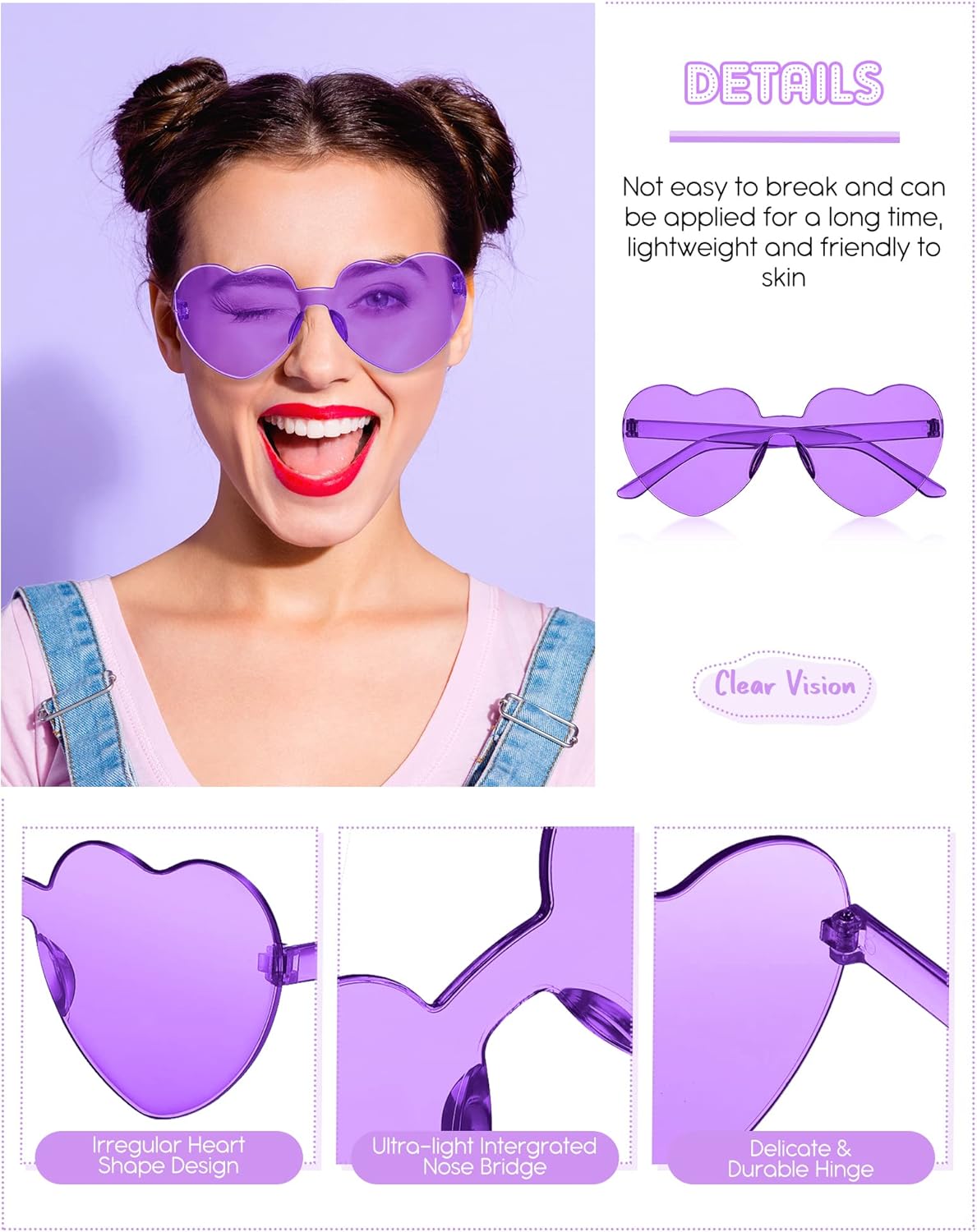 Colzzy 16 Pair Heart Shaped Sunglasses Bulk Witch Birthday Party Sunglasses Candy Color Eyewear for Party Women (Purple) - Image 3