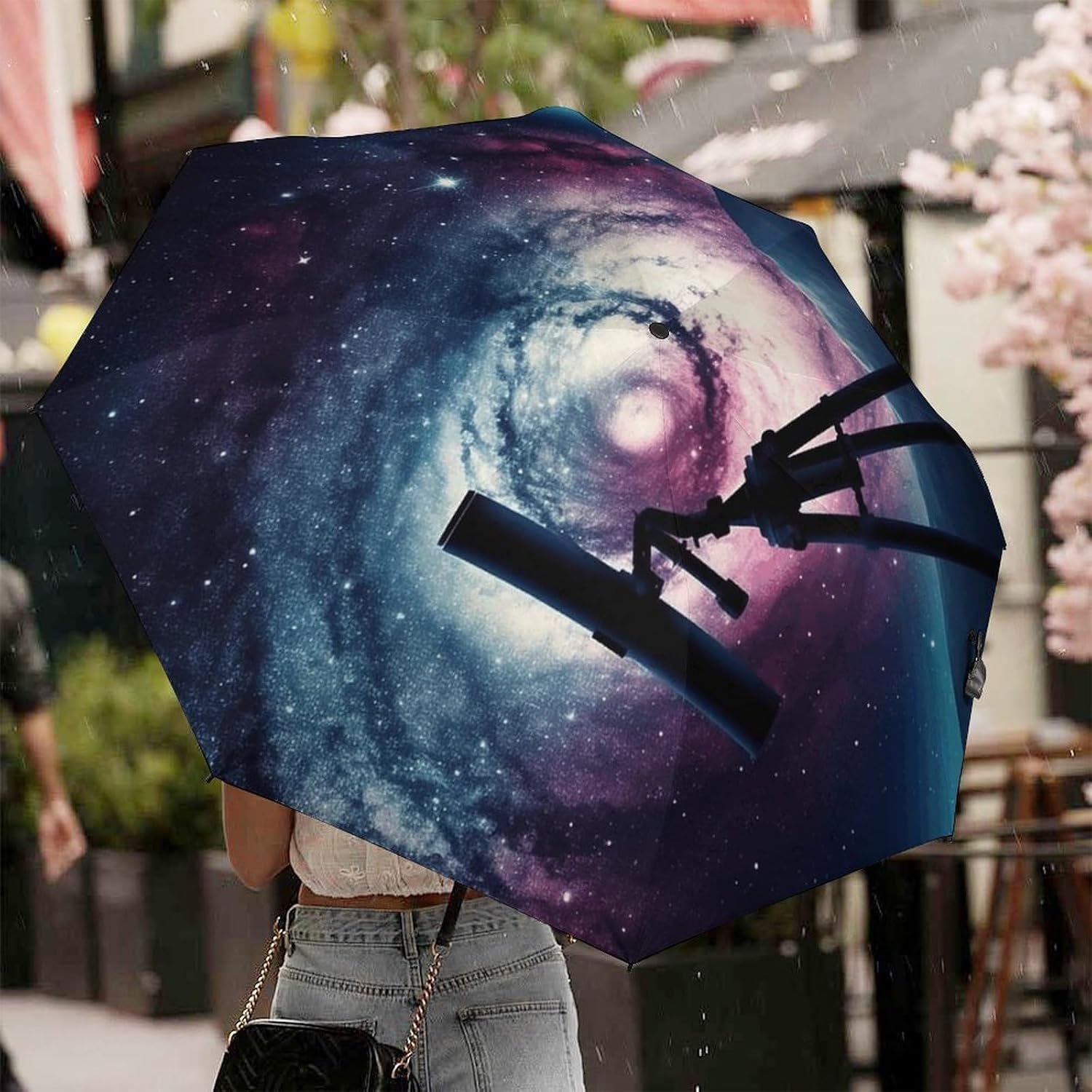 Space Galaxy with Telescope Umbrella Extra Large Folding, Travel Umbrella Windproof, Compact, Golf Umbrella With Unique Patterns, Fashionable And Beautiful for Men And Women.