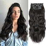 20 Inches Hair Extensions Clip ins, 4Pcs Clip in Hair Extensions, Synthetic Curly Hair Extension Clip in Human Hair (Color: Black with a Hint of Brown Gloss)