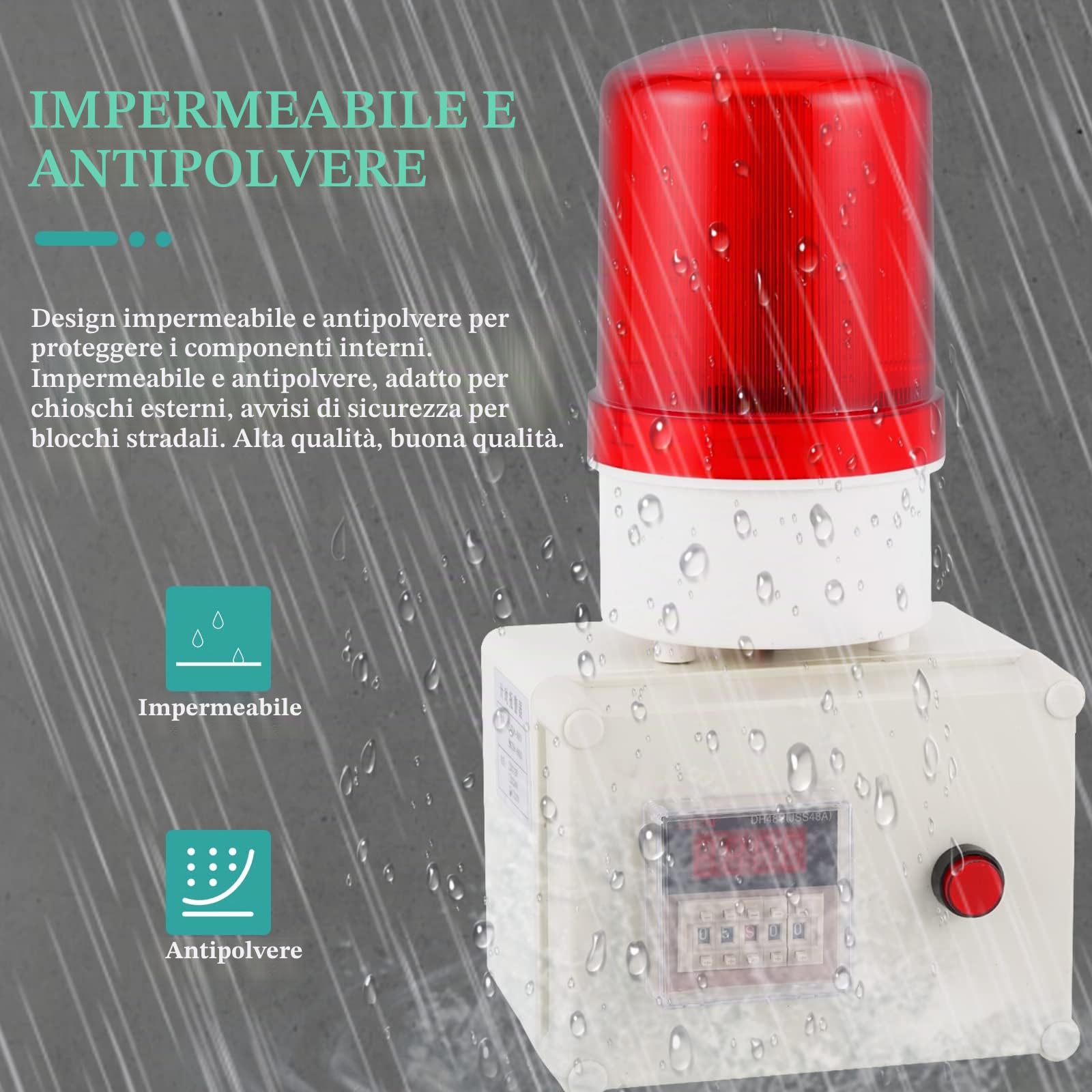 YJINGRUI 220V Sirena di allarme suono industriale Sirena Buzzer con lampeggiante Sistema di allarme di impermeabile (Volume: 120dB, Modalità di temporizzazione a segmento singolo)