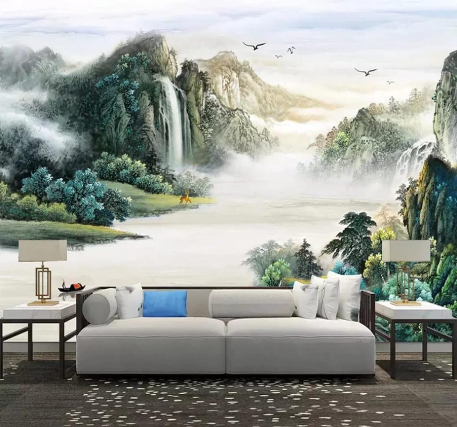 Fresh Beautiful Ink Wash Landscape Scenery 3D Wallpaper Easy Install Feature Office Living Room Sofa Bedroom TV Background Wall Decoration-150cm×105cm