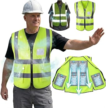 Cooling Safety Vest with 24pcs Gel Ice Packs - Cooling Vest for Men Women Ice Reflective Cool Vest for Hot Weather