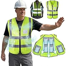 Cooling Safety Vest with 20pcs Gel Ice Packs - Cooling Vest for Men Women Ice Reflective Cool Vest for Hot Weather