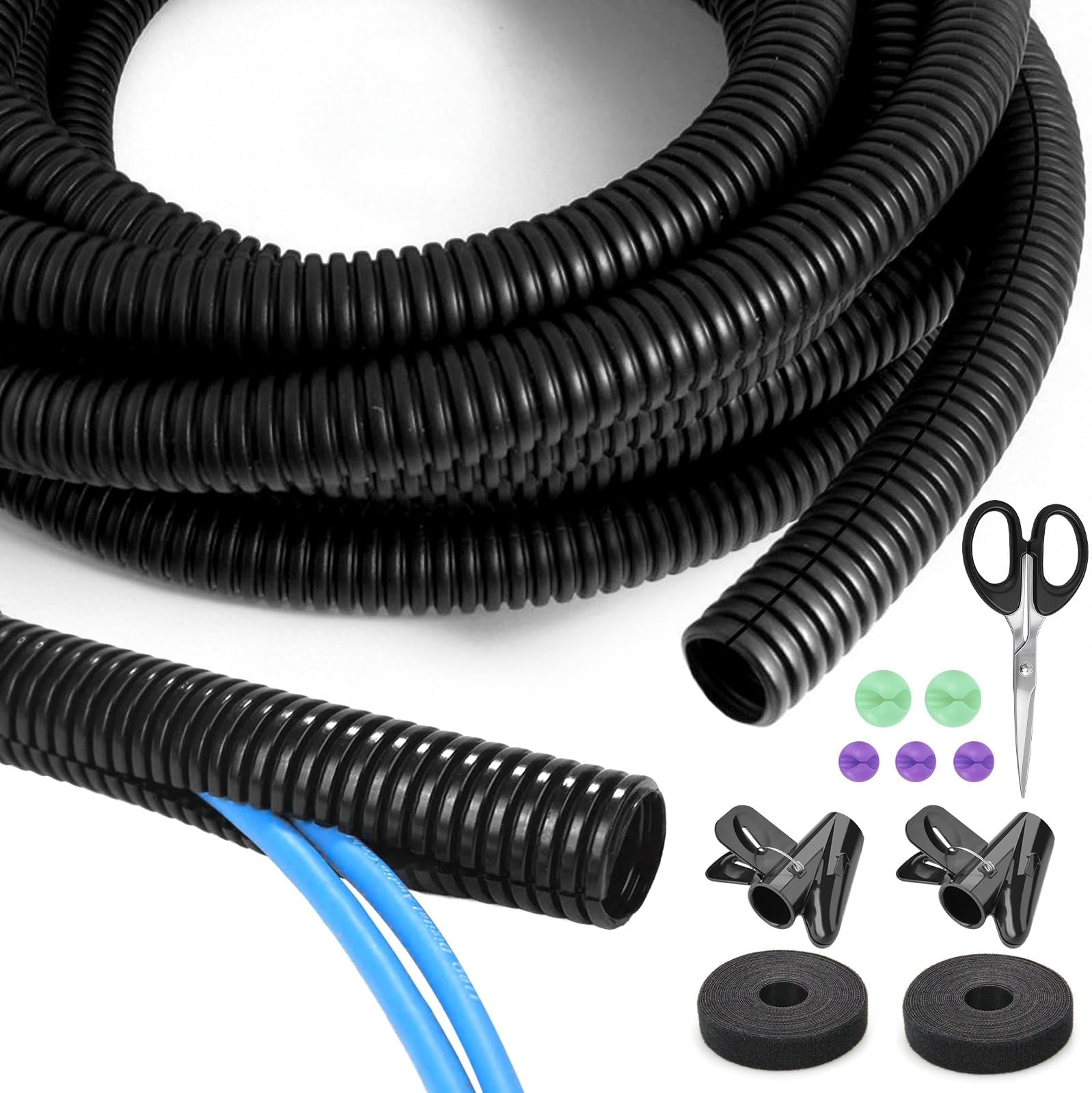 Corrugated Pipe Slotted Set, 4 m Empty Tube for Underground Cable, Flame Retardant Black Corrugated Pipe, UV Resistant, Outdoor Cable Protection, for Electric Cable, Fibre Optic Cable