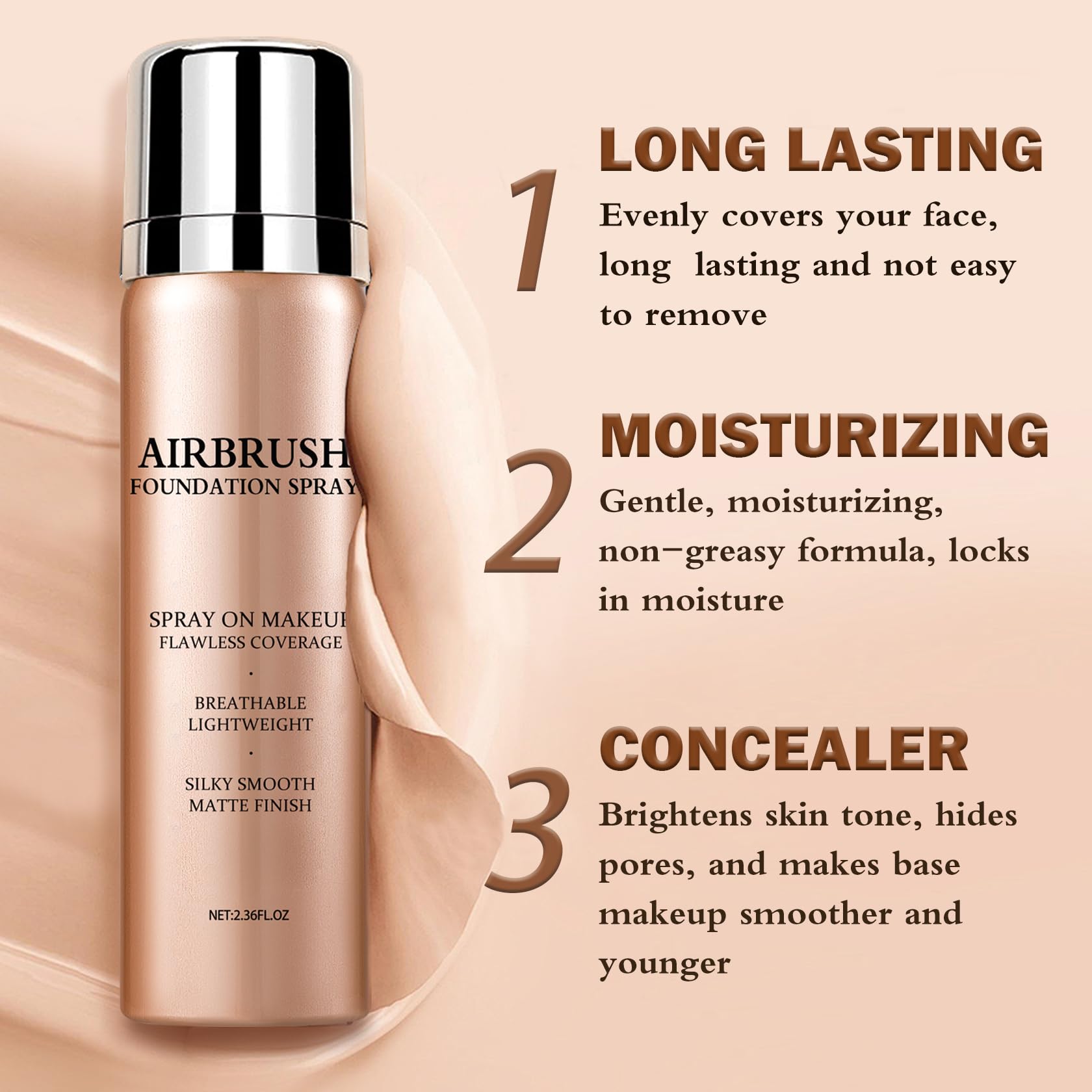 Magic Minerals Make-up-Grundierung mit Airbrush, seidige und modulare Abdeckung, feuchtigkeitsspendende Formel für weiche und strahlende Haut (Nude 03)