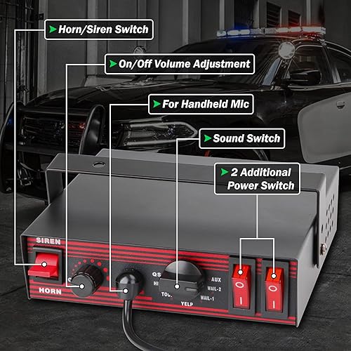 Miniatura 2 de Sirena de policía de 8 tonos de advertencia de emergencia sistema PA con micrófono de mano 12 V 200 W para coche de policía, ambulancia, camión de