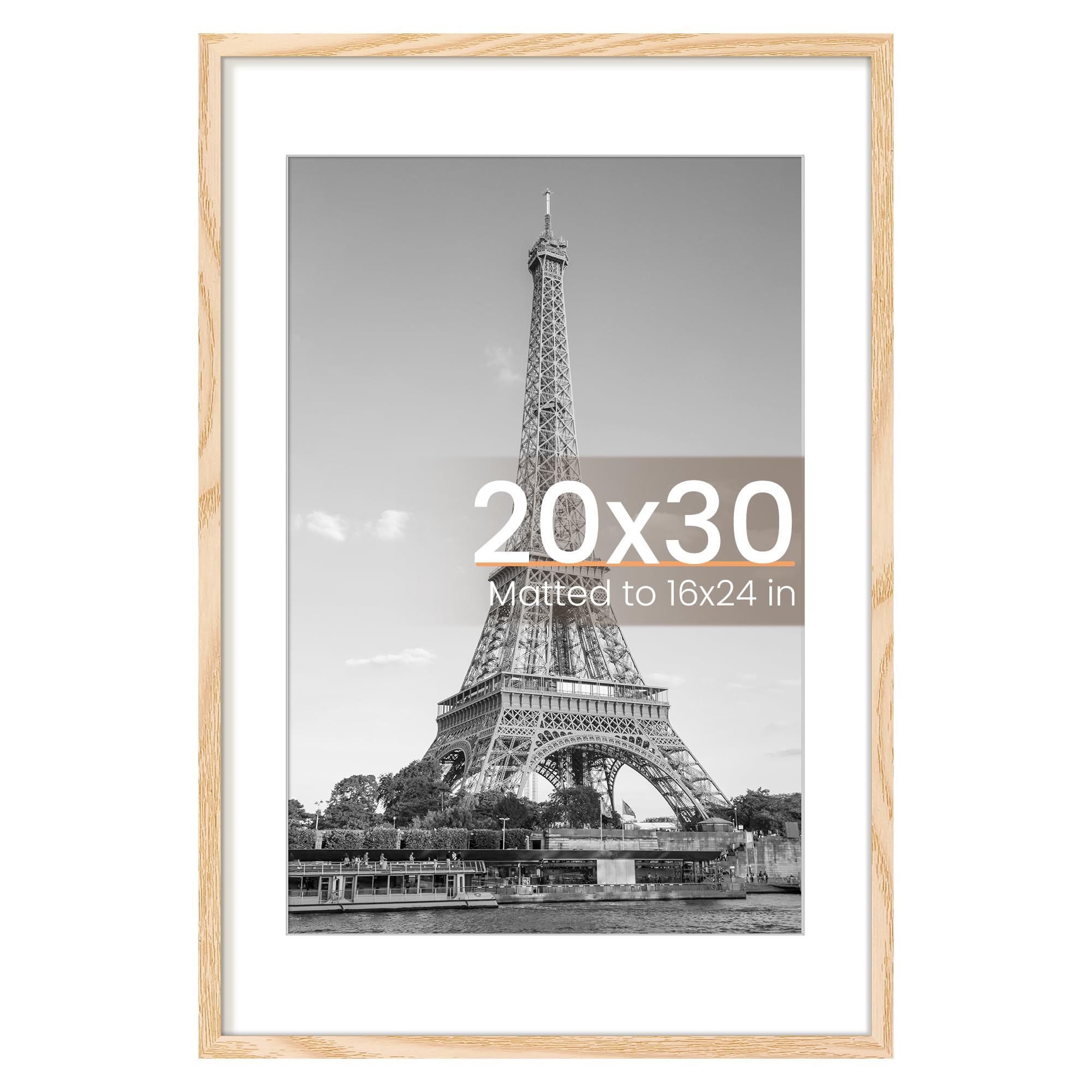 upsimples 20x30 Picture Frame, Wall Poster Frames, Natural Style 1Pcs | 16x24 Picture Frame with Mat for Gallery Wall, Family, Baby, Dog, Dorm, Christmas