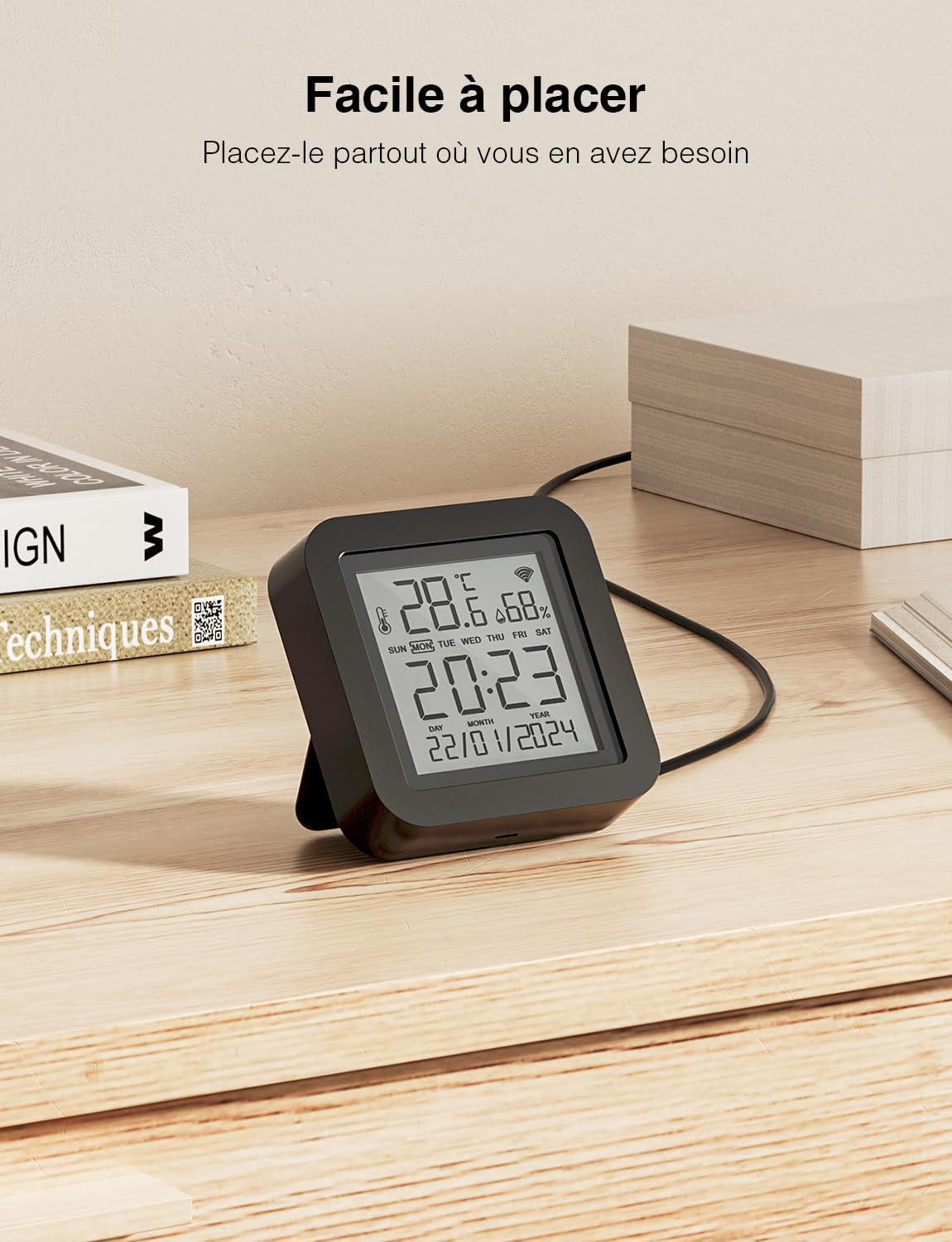 GHome Smart Thermomètre Hygromètre Connecté, WiFi Thermomètre Intérieur Capteur Humidité avec Alertes sur l'App, Contrôle par l’APP, Thermo-hygromètre pour Cave à Vin, Compatible avec Alexa