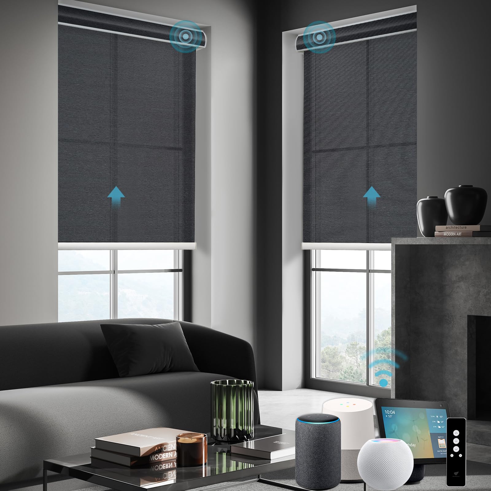 SmartWings Motorized Smart Roller Shades in Light Filtering, Electric Blinds with Remote for Windows Compatible with Alexa/Google Home/Homekit,