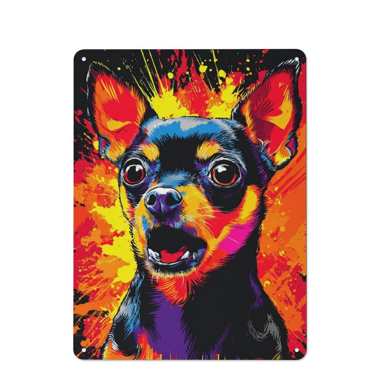 Junmoney Colorful Chihuahua Splash Art 40X30cm Retro Metal Plaque With For Kitchen Or Home Bar, For Garage, Workshop And Man Cave Decoration