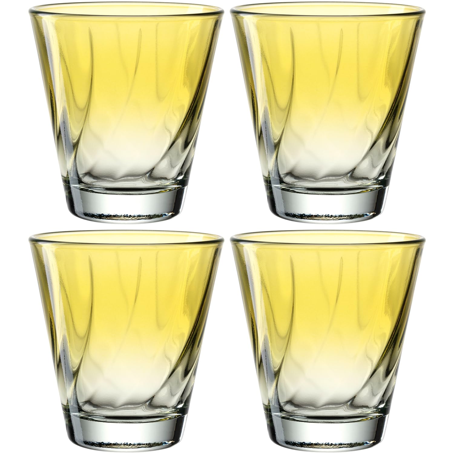 Vasos de zumo modernos Leonardo Twist color amarillo para desayunos luminosos en familia