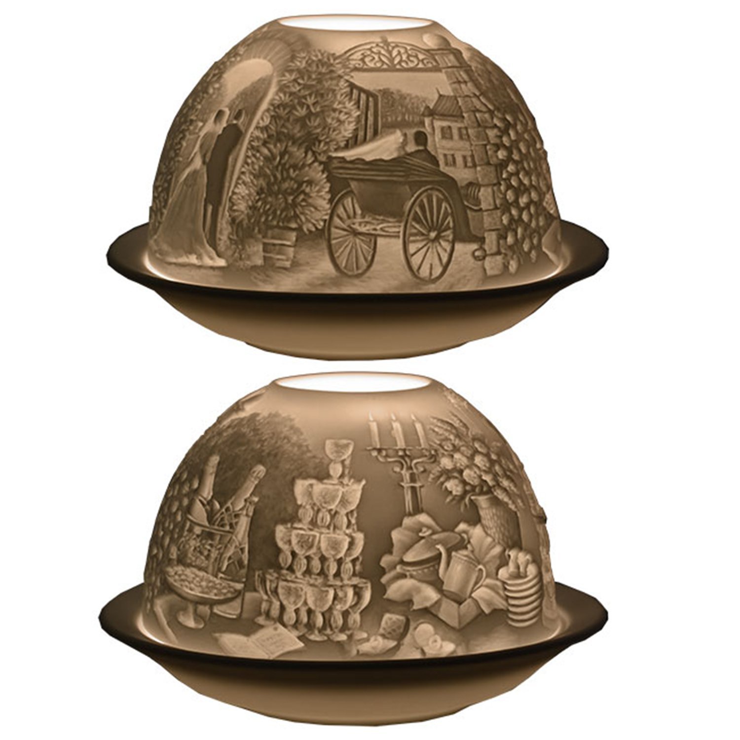 Portacandela Litofania in Porcellana bisque di Limoges con soggetto "Nozze", della Collezione VotiveLight di Bernardaud.