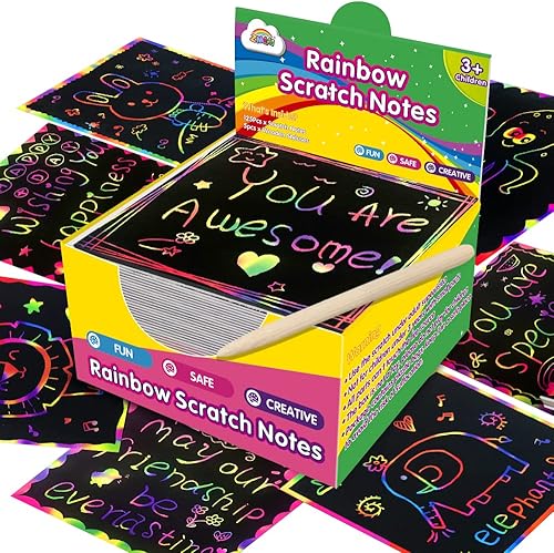 Miniatura 8 de ZMLM Mini notas artísticas de Rainbow Scratch – Bloc de notas mágicas para niños, hojas de tarjetas para niños, manualidades, manualidades,