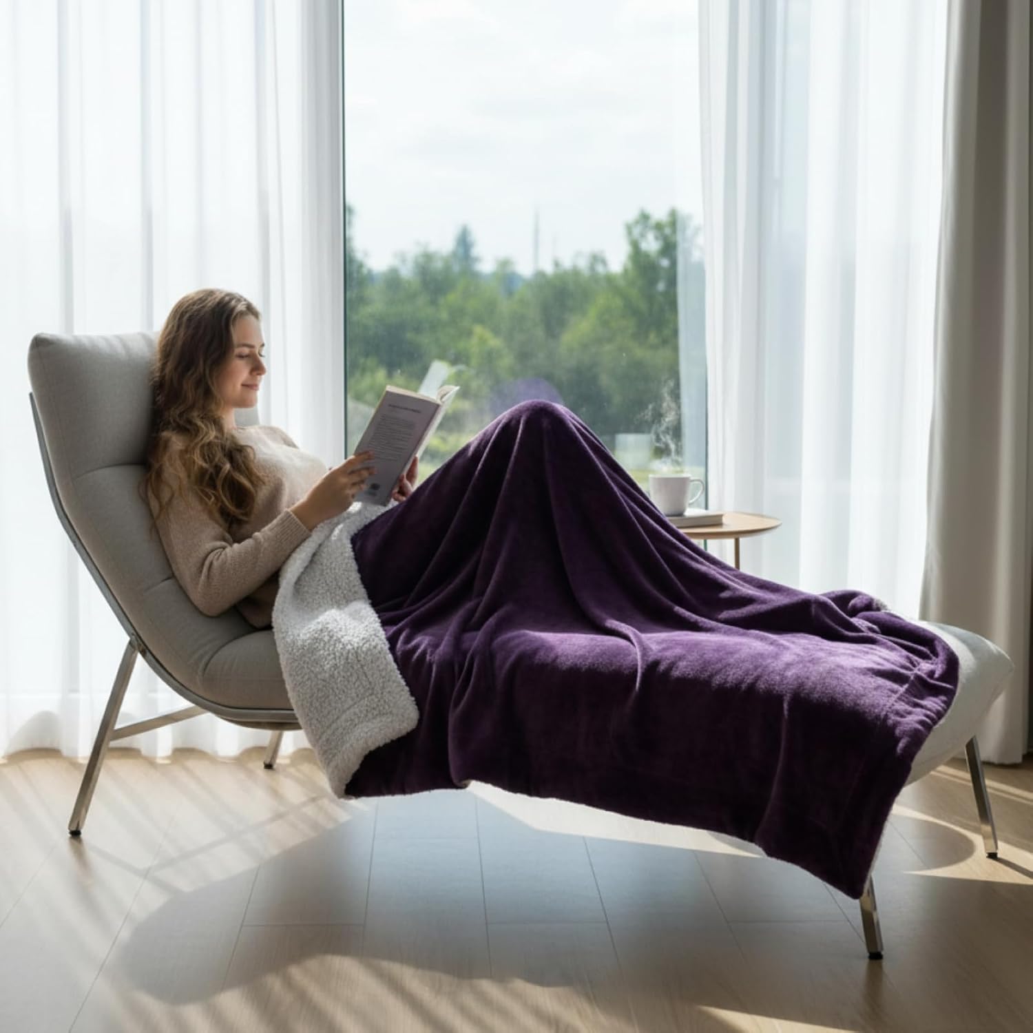 Newwiee 2 Pack 60 x 80'' Sherpa Fleece Throw Blanket Sherpa Plush Blanket Soft Fluffy Thick Flannel Throw Blankets Twin Size Winter Warm Blankets for Bed Sofa Couch(Purple)