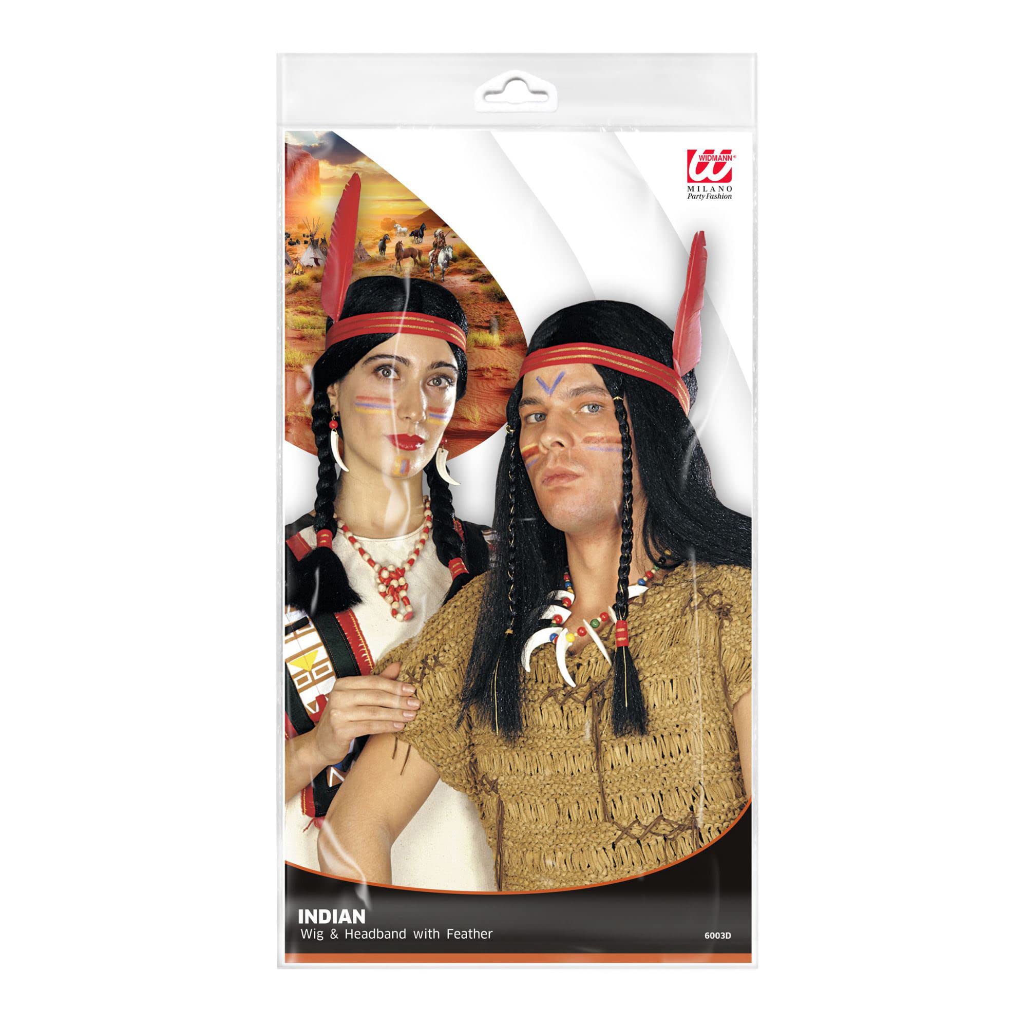 Parrucca Indiana Wild West WIDMANN MILANO | Capelli Neri Lunghi | Con Fascia E Piuma | Per Feste E Costumi - Foto 8