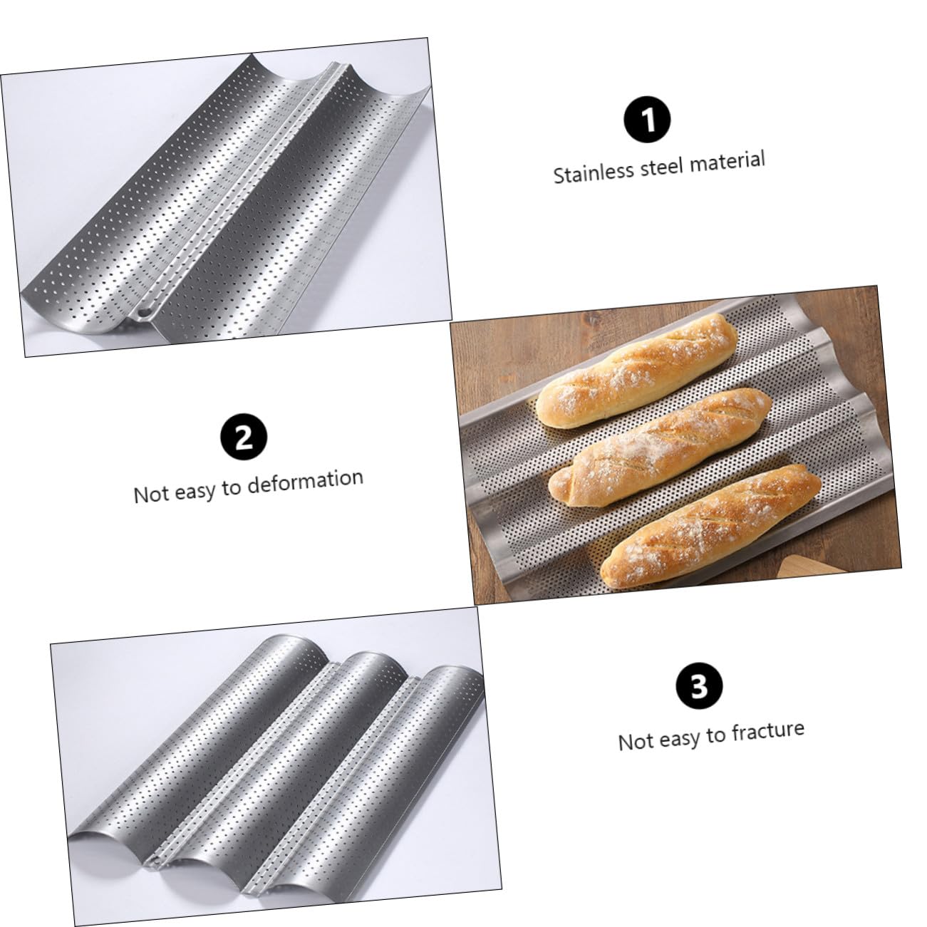 NOLITOY 2 pièces Moule à Baguettes Perforé Antiadhésif Acier Inoxydable pour Français Croustillant Plateau de Cuisson Ondulé pour Maison et Boulangerie Usage et Facile à Nettoyer