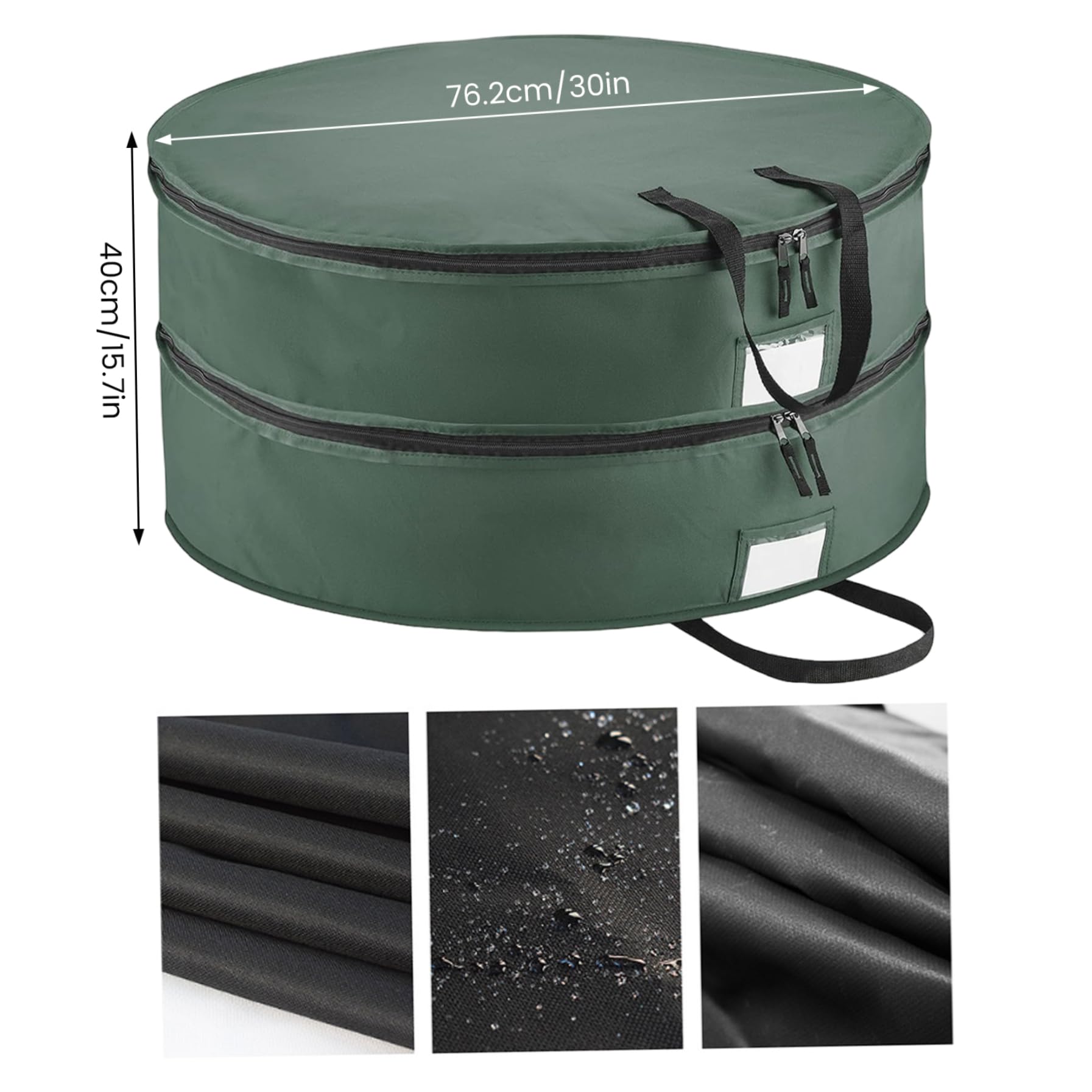 Borsa porta ghirlande Contenitore porta ghirlande natalizie rotondo a doppio strato con manico e doppia cerniera Impermeabile 600D 30 pollici Verde