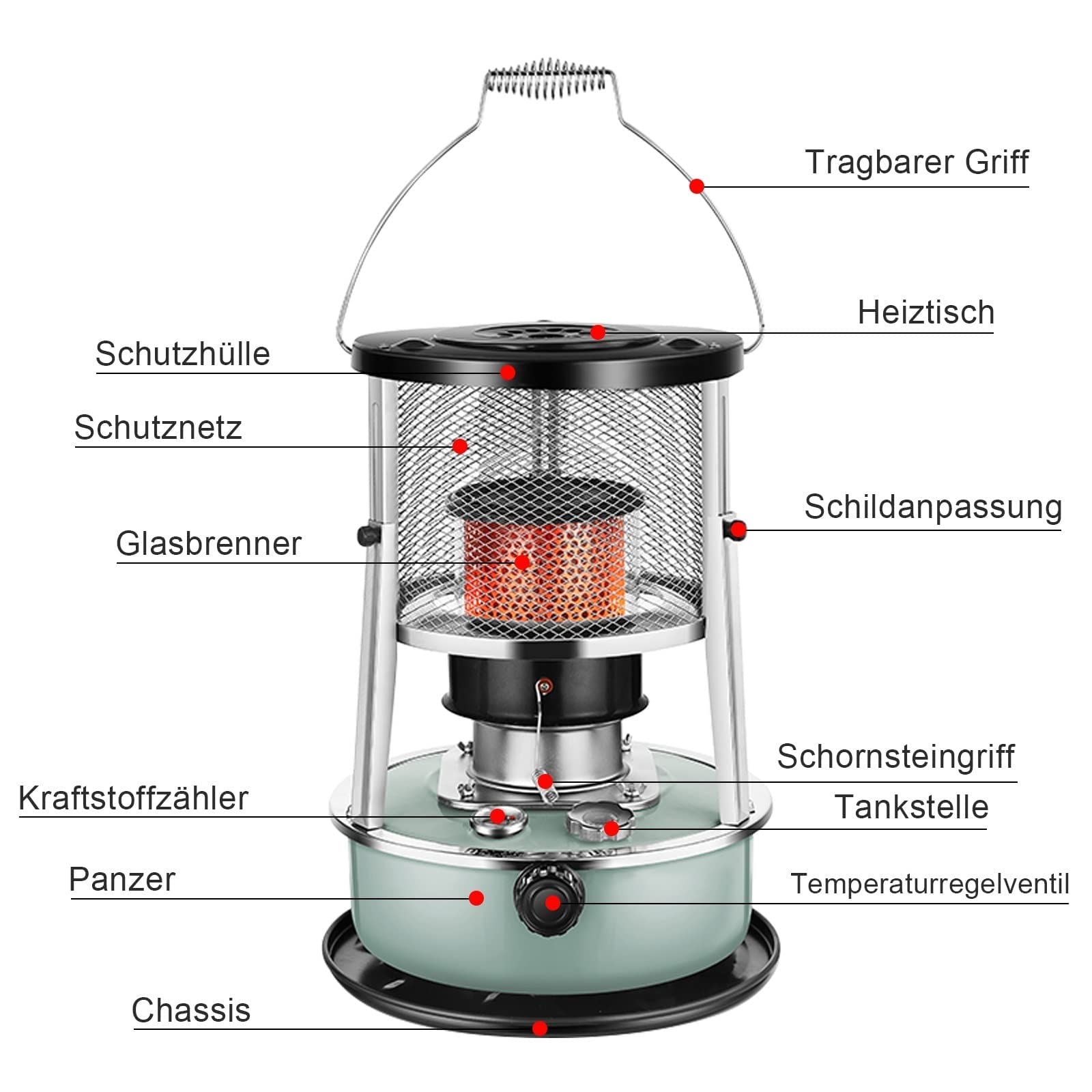 Chauffe-petroleum d'extérieur 2700 W, chauffage au pétrole de camping, capacité du réservoir de carburant 4,5 L, four à pétrole efficace
