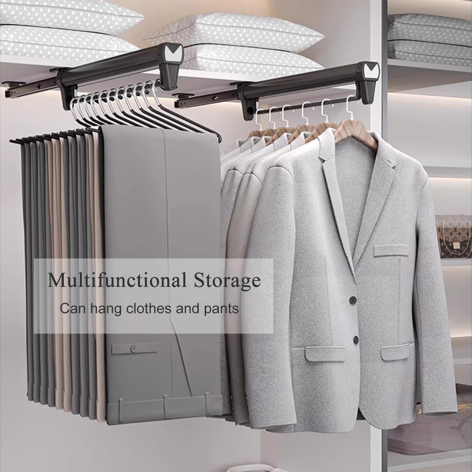 Wzmazingly Pull Out Clothes Rail 26-56cm, Extendable Trouser Hangers with Buffer, Sliding Storage Rack for Wardrobe, Organizing Clothes and Pants(White,56cm)