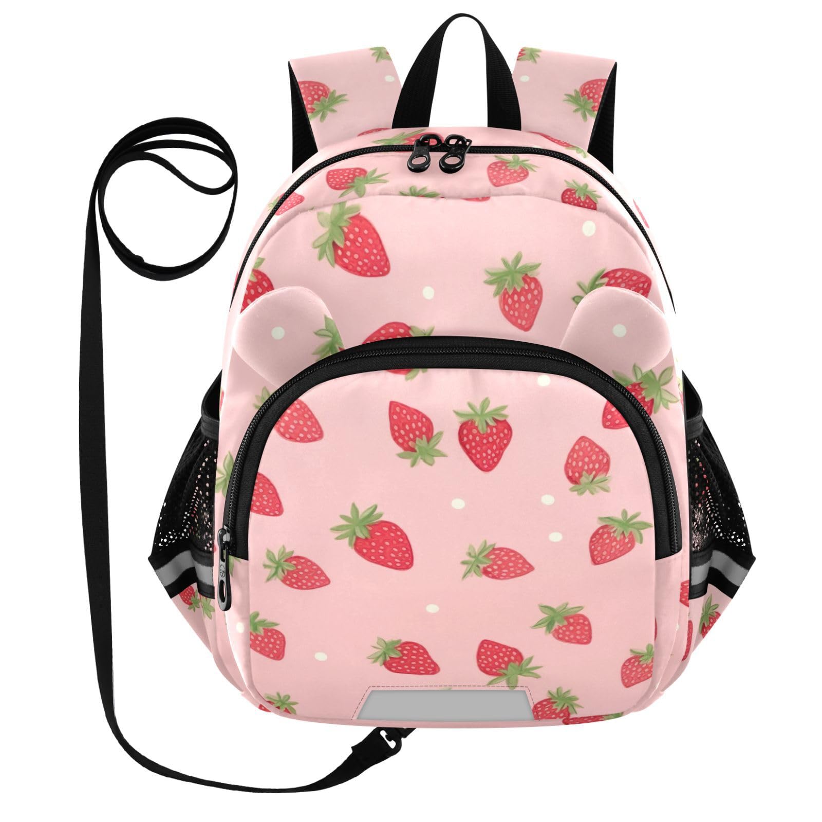Red Fruit Strawberry Cartoon Toddler Harness Backpack for Boys Girls 3-6 Years Kids Backpack with Anti Lost Safety Leash Baby Harness Bookbag for Travel Walking Preschool
