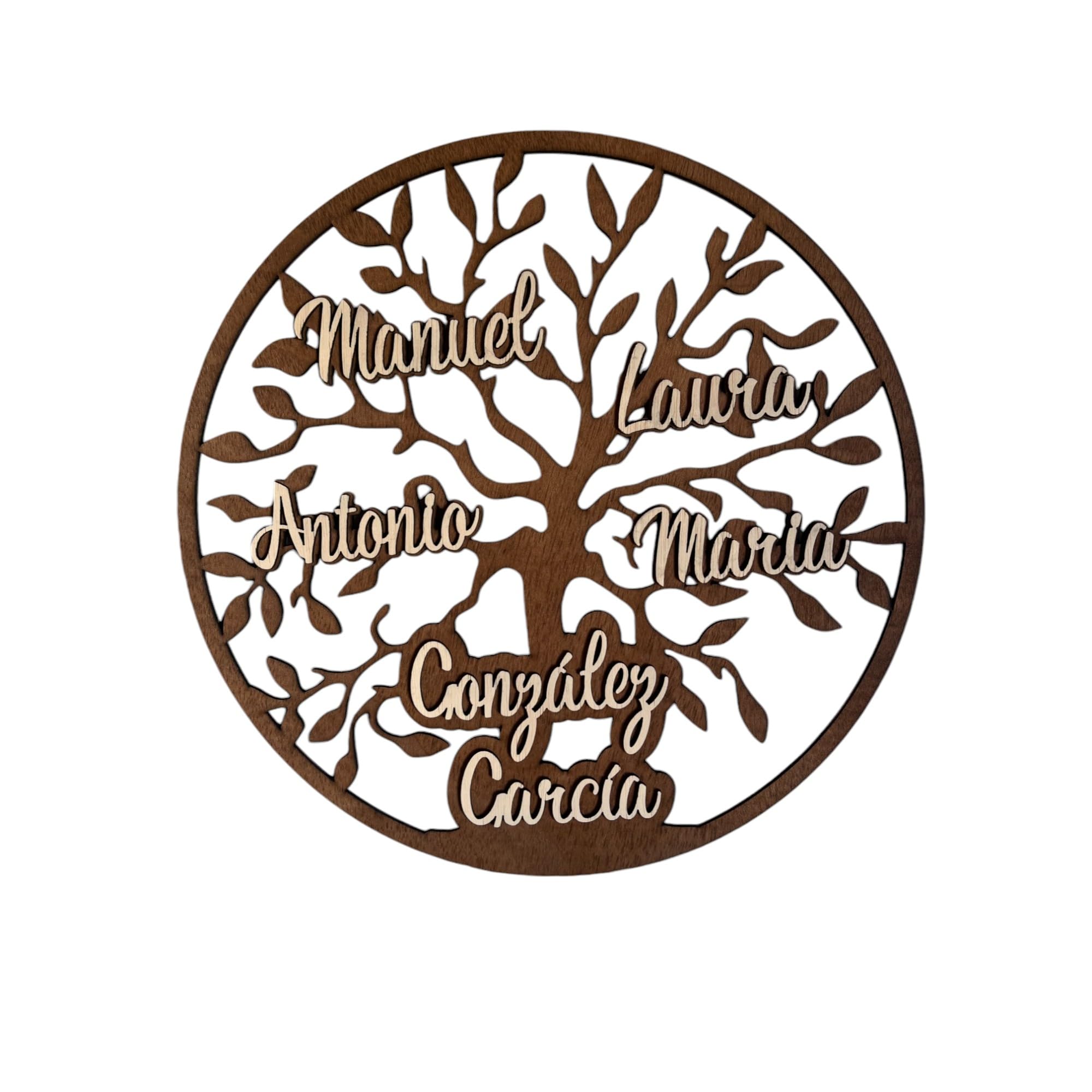 JR Maderas Arbol de la Vida Personalizado - Obra Artesanal de Madera con Nombres y Apellidos de la Familia - Adornos Pared Salon - Arbol Genealógico - Perfecta para Decorar tu Hogar - decoracion hogar
